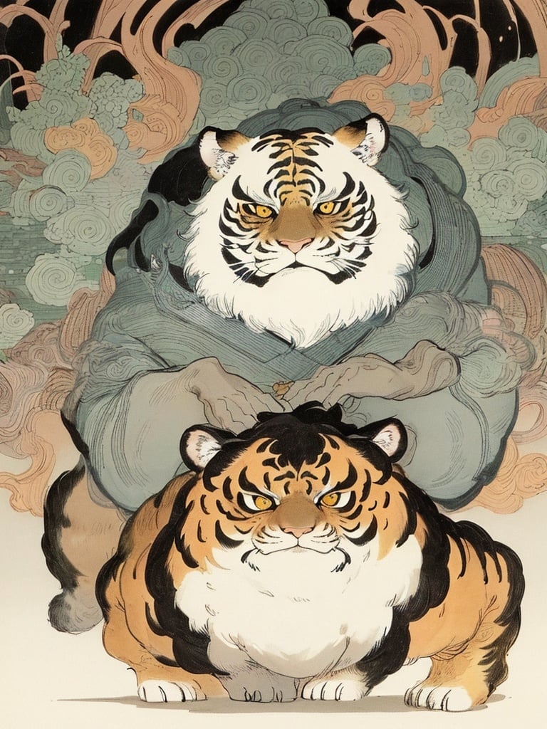 a fat tiger, wearing hanfu, the. image