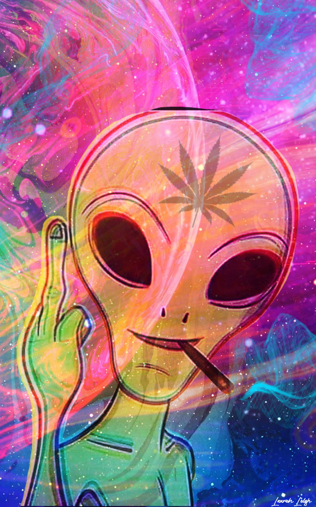Download Alien Smoking Weed Popart Wallpaper