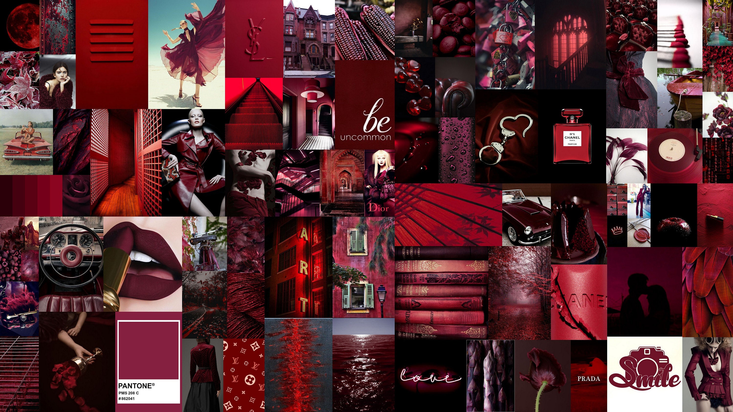 Red Burgundy Aesthetic Photo Collage
