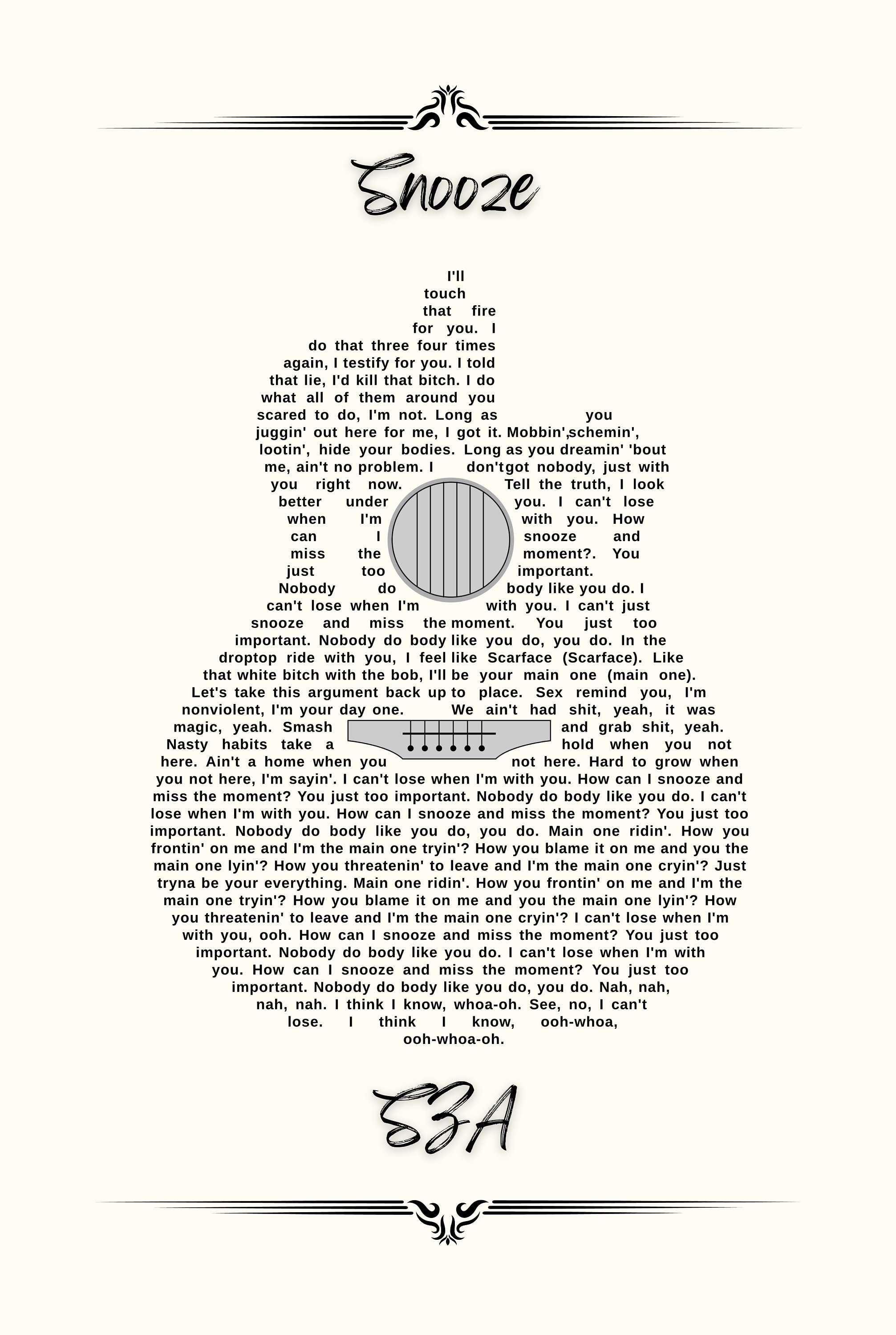 Snooze SZA, SZA Lyrics, SZA Poster