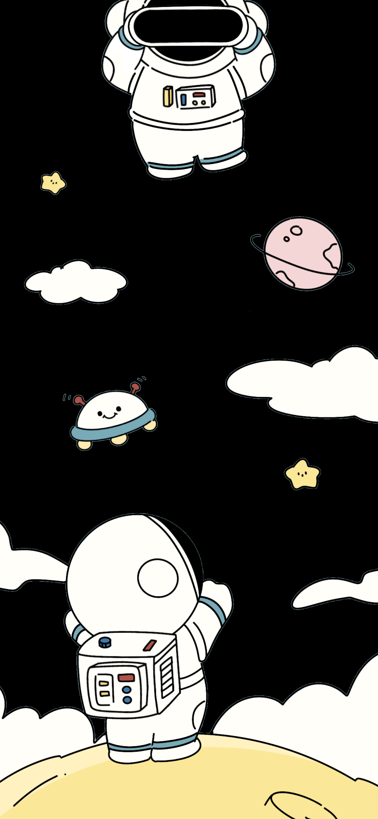 Astronauts and Dynamic Island (for iPhone 14 Pro Max) Amoledified [1290x2796]