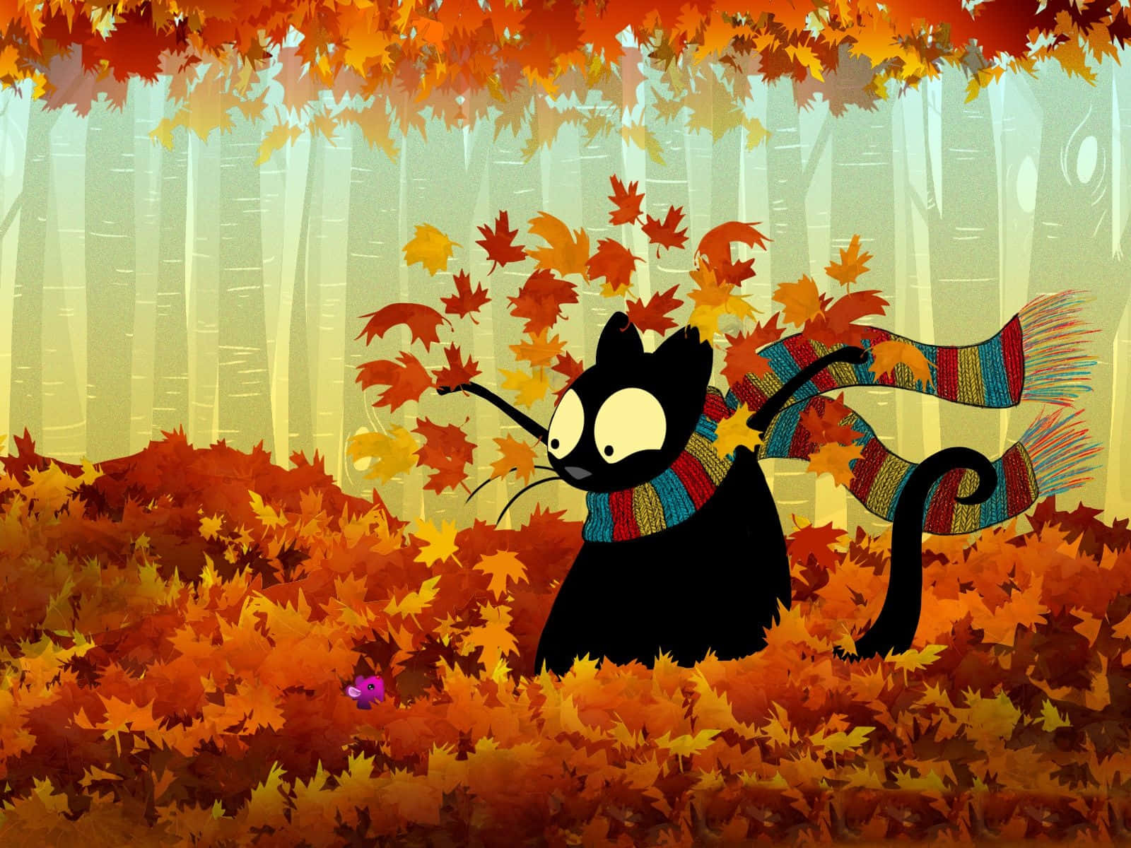 Cat Fall Autumn Desktop Wallpaper
