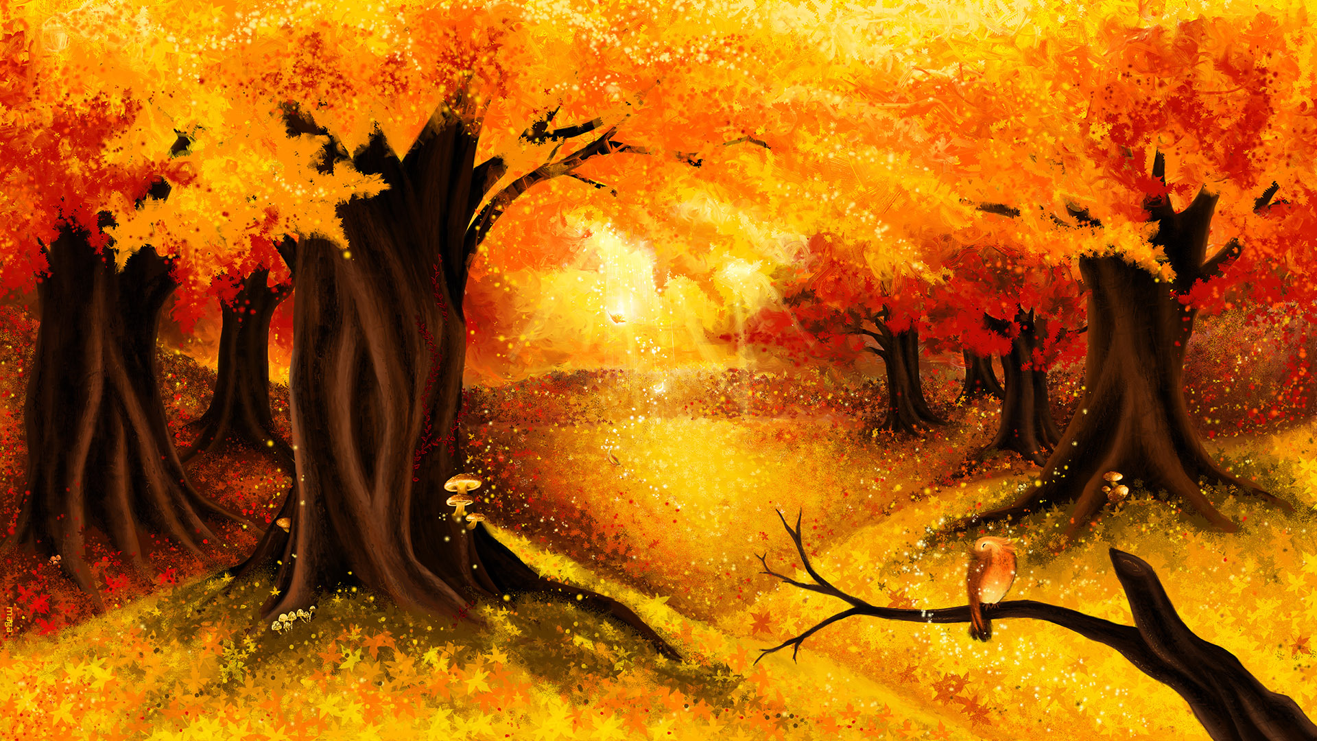 Wallpaper autumn, forest, nature, art, Golden autumn for mobile and desktop, section живопись, resolution 1920x1080