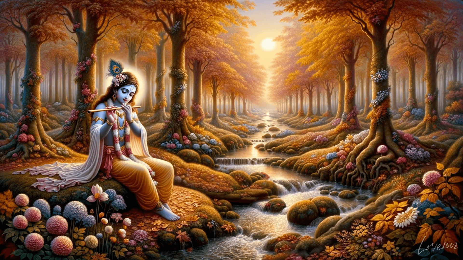 Krishna in autumn artwork wallpaper