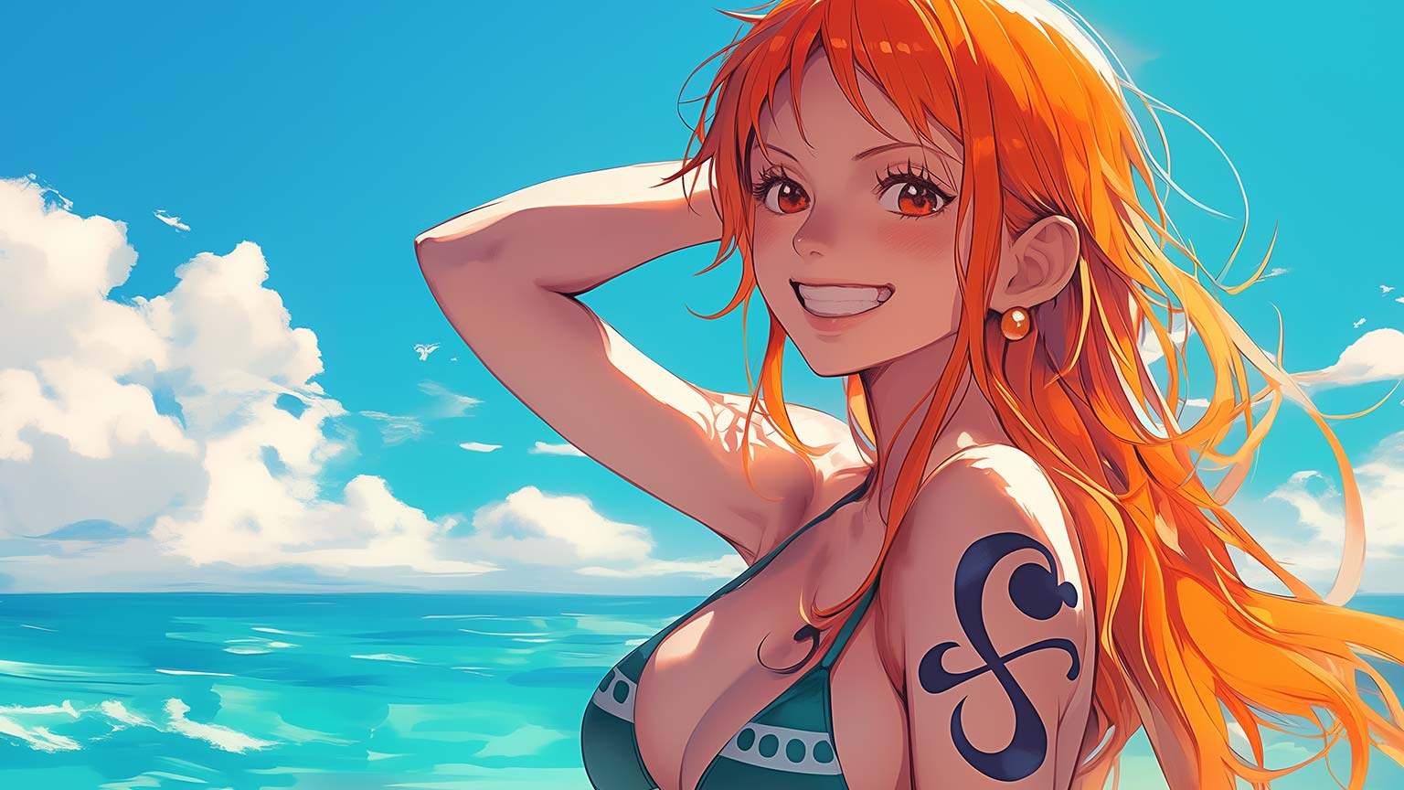 One Piece Nami on Beach Desktop