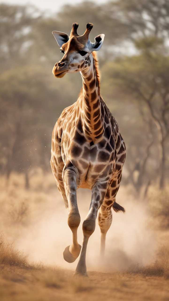 A giraffe running swiftly across