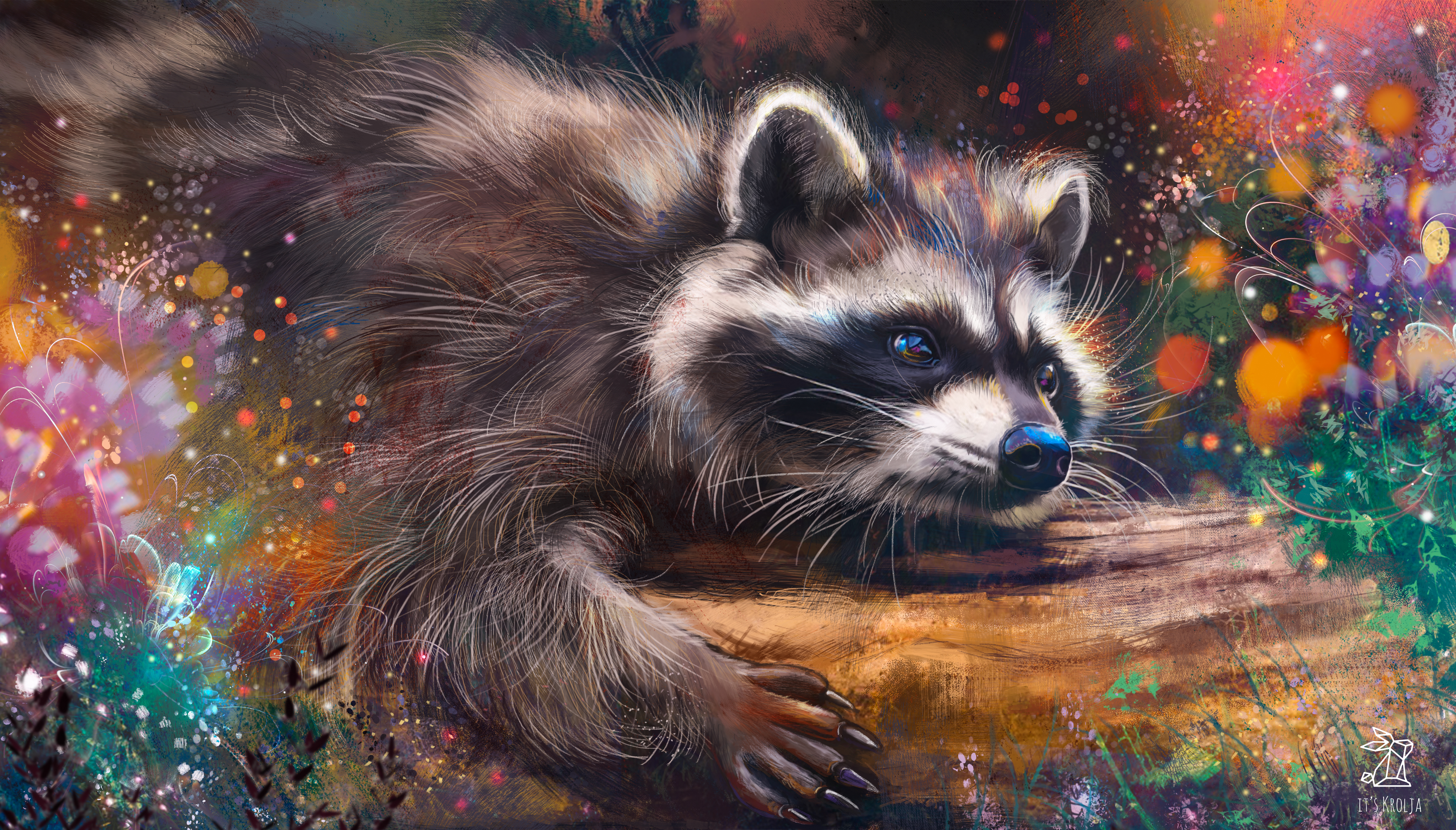 Download Painting Animal Raccoon 4k
