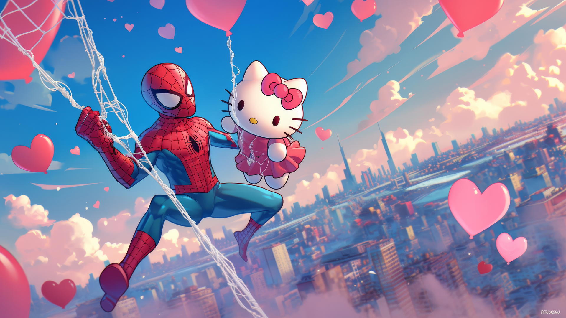 4K HD Wallpaper: Hello Kitty and Spiderman