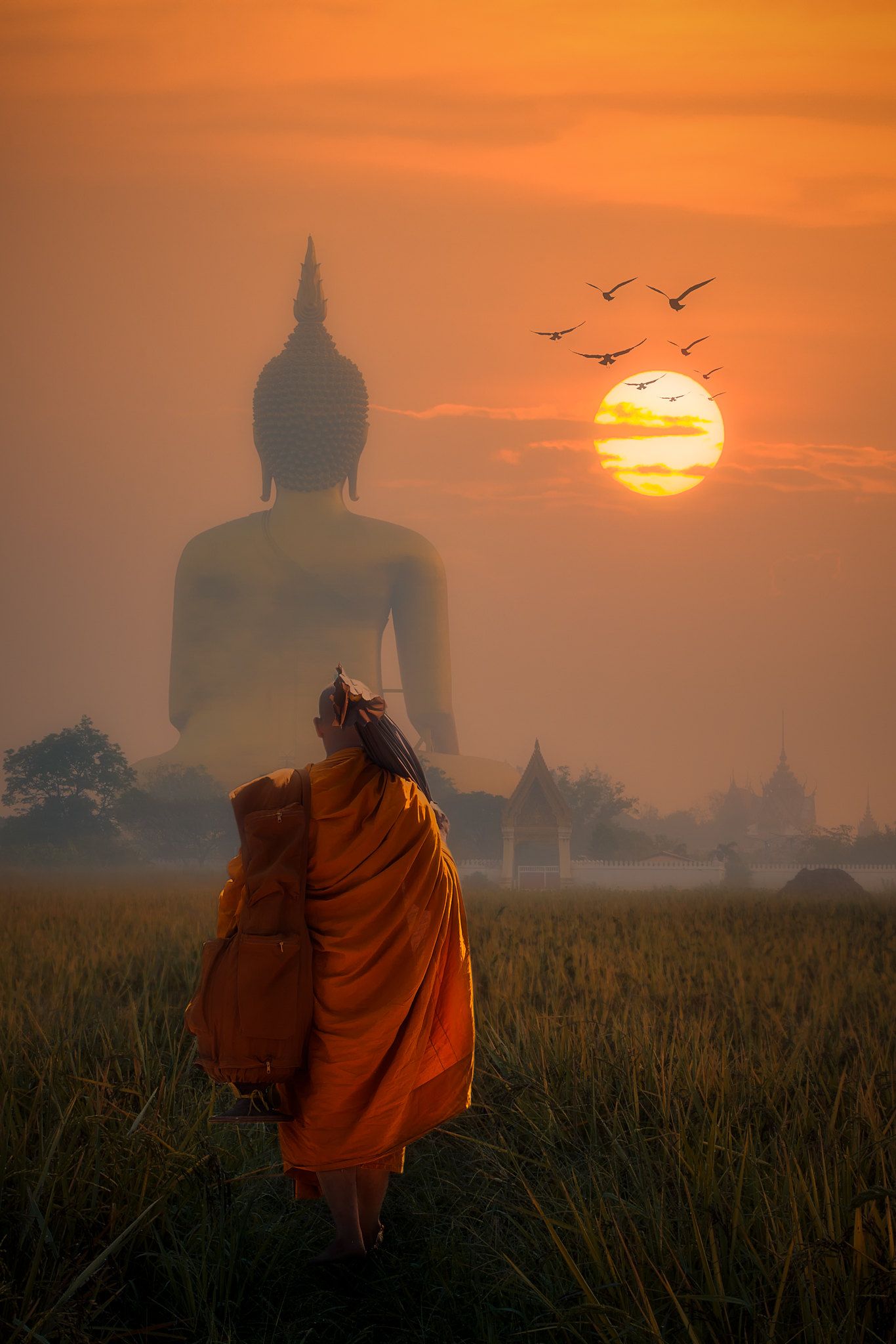 Monk walking dhutanga
