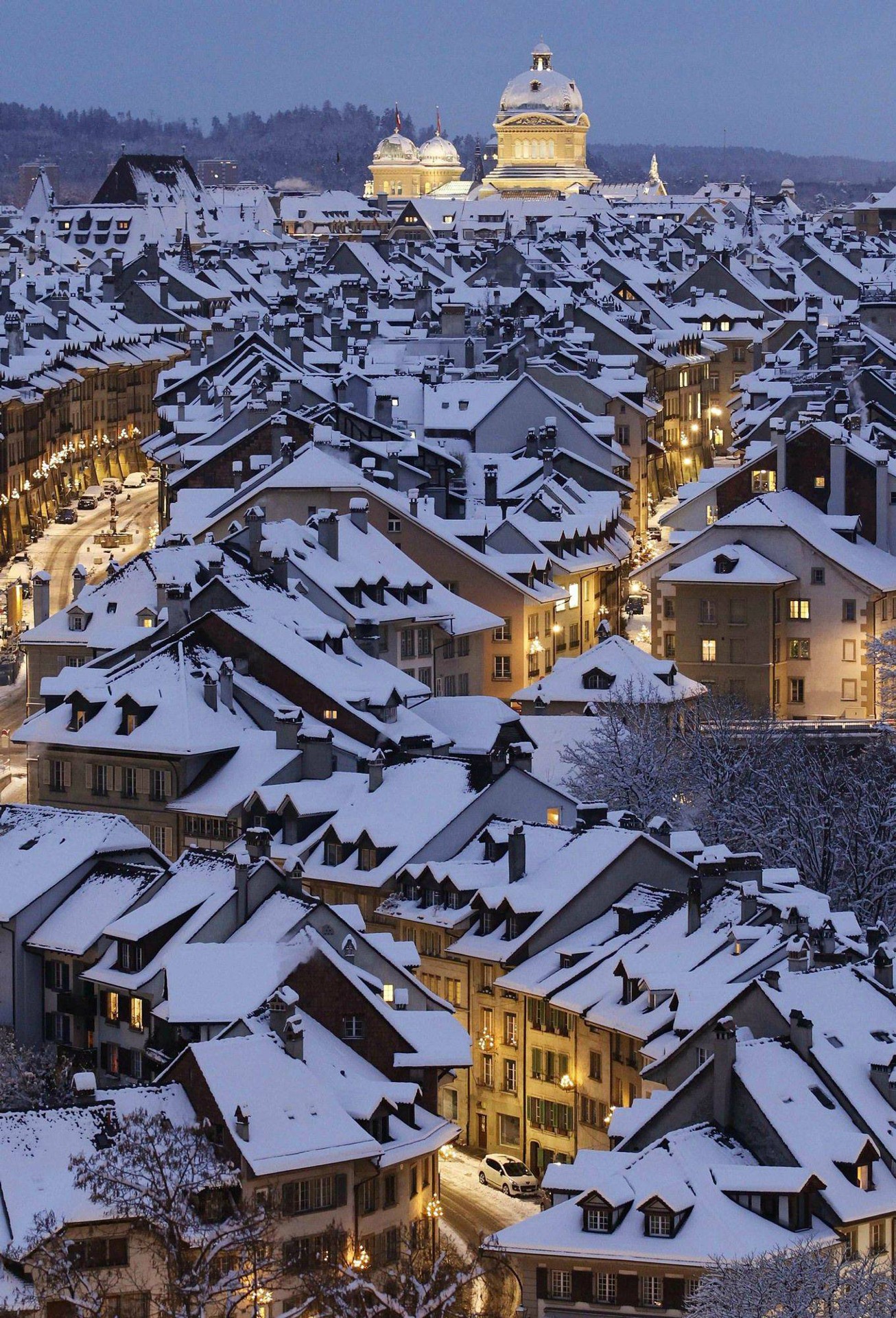 Bern Switzerland Snow Cityscape Winter