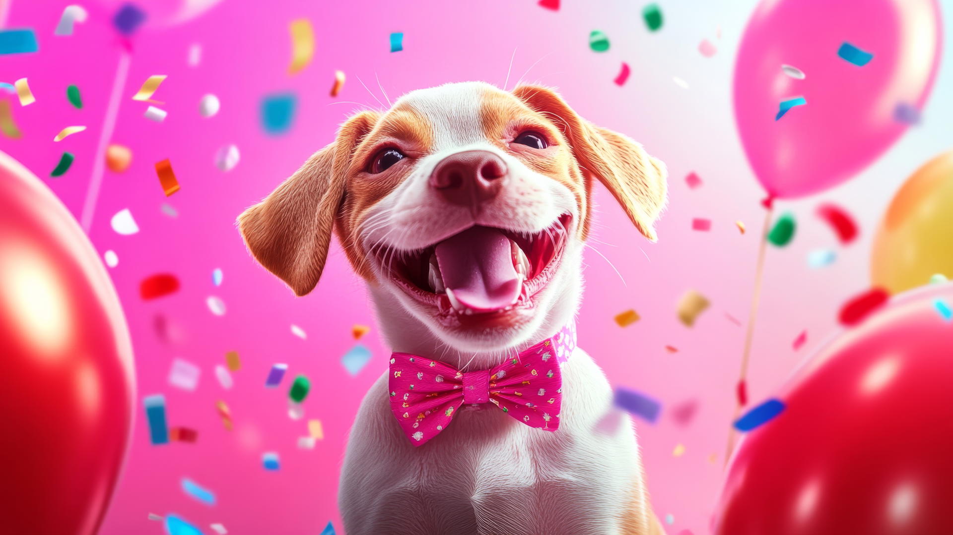 Pink Cute Puppy Wallpaper with Bowtie