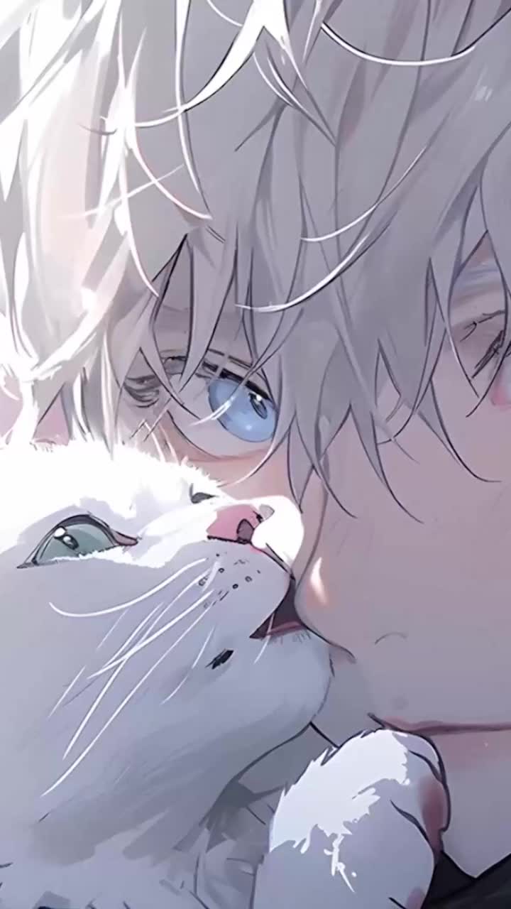 Gojo With White Cat Mobile Live Wallpaper