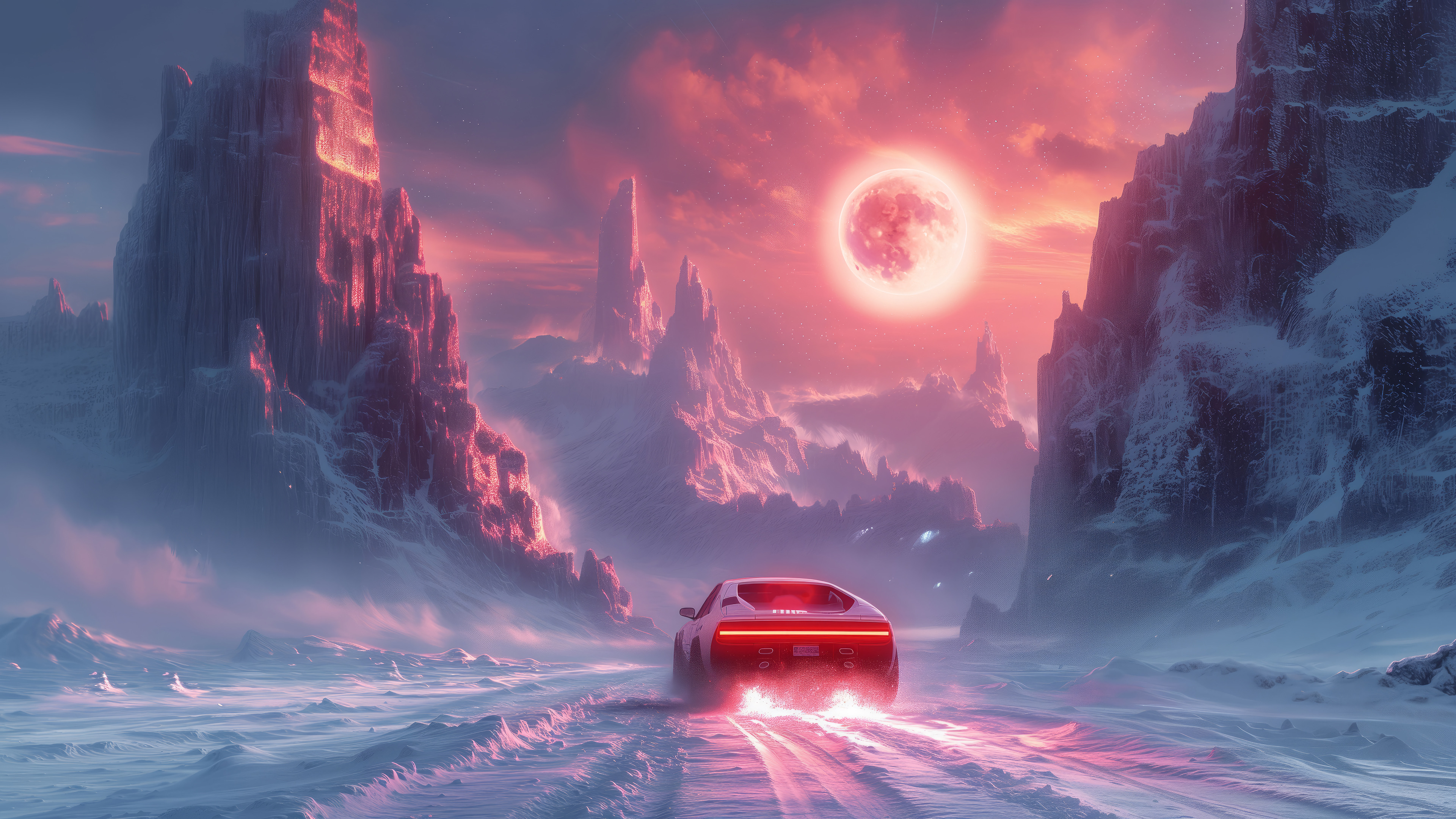 Sports Car Red Moon Wallpaper 4K HD PC