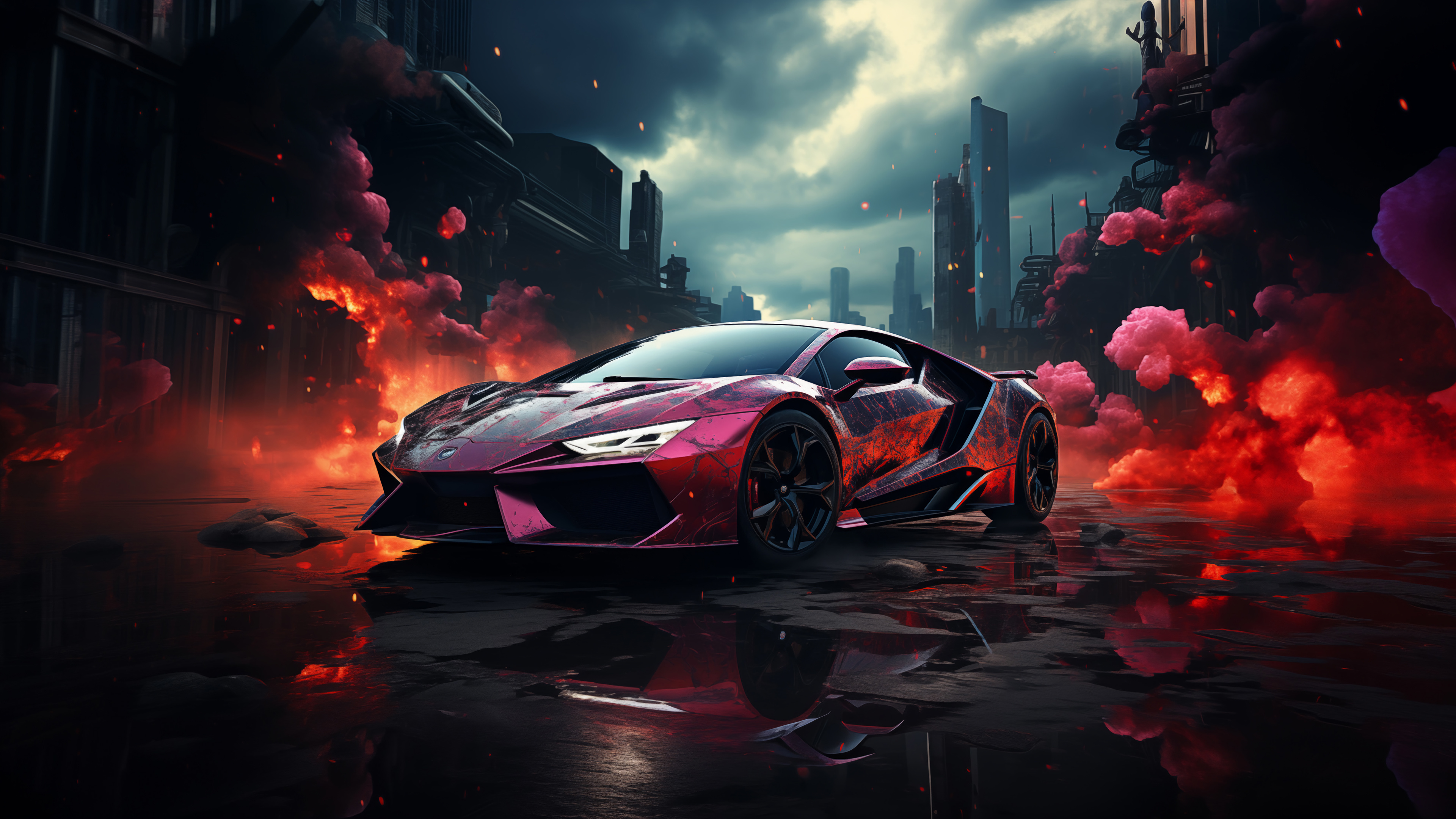 Car Red Smoke Wallpaper 4K HD PC j