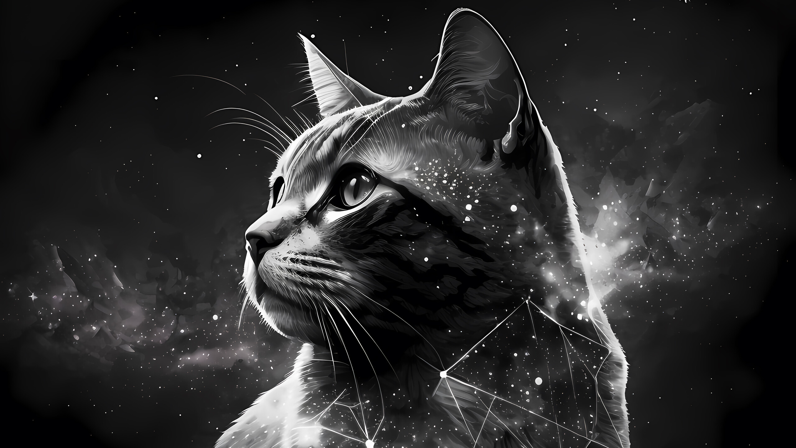 Cat Stars Constellation Digital Art 4K