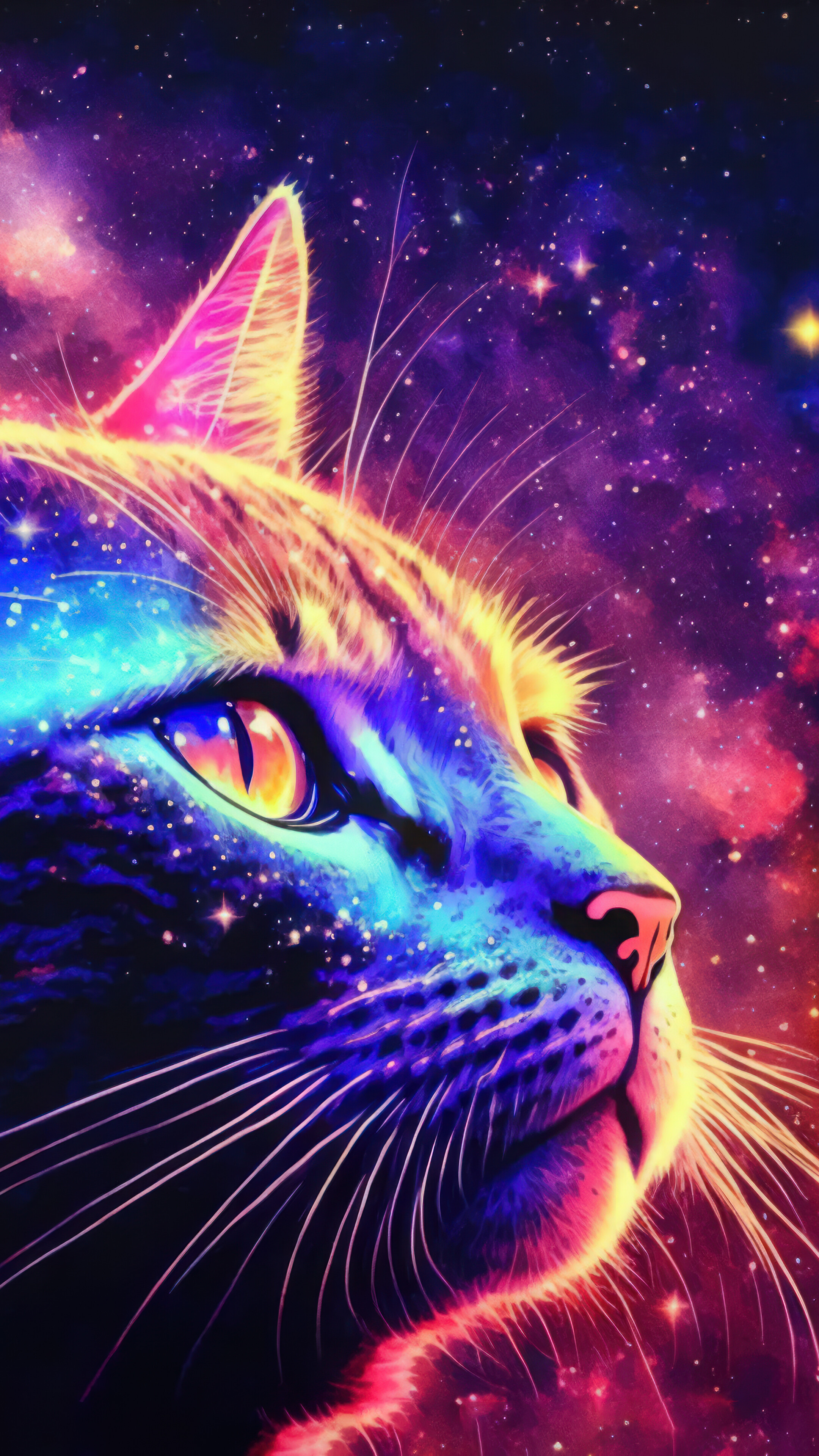 Cat Colorful Background Art 4K