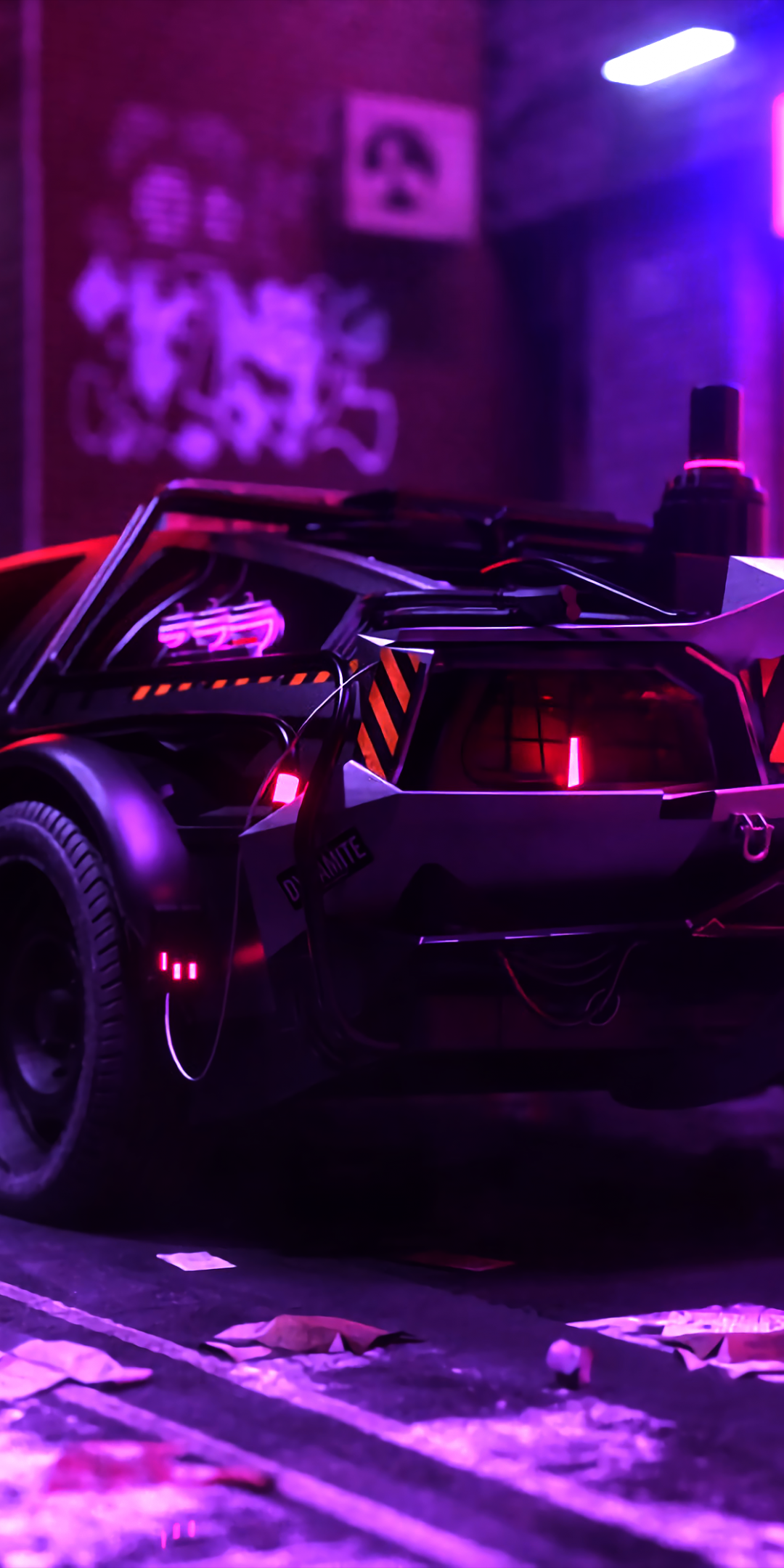 DMC DeLorean Wallpaper 4K, Synthwave