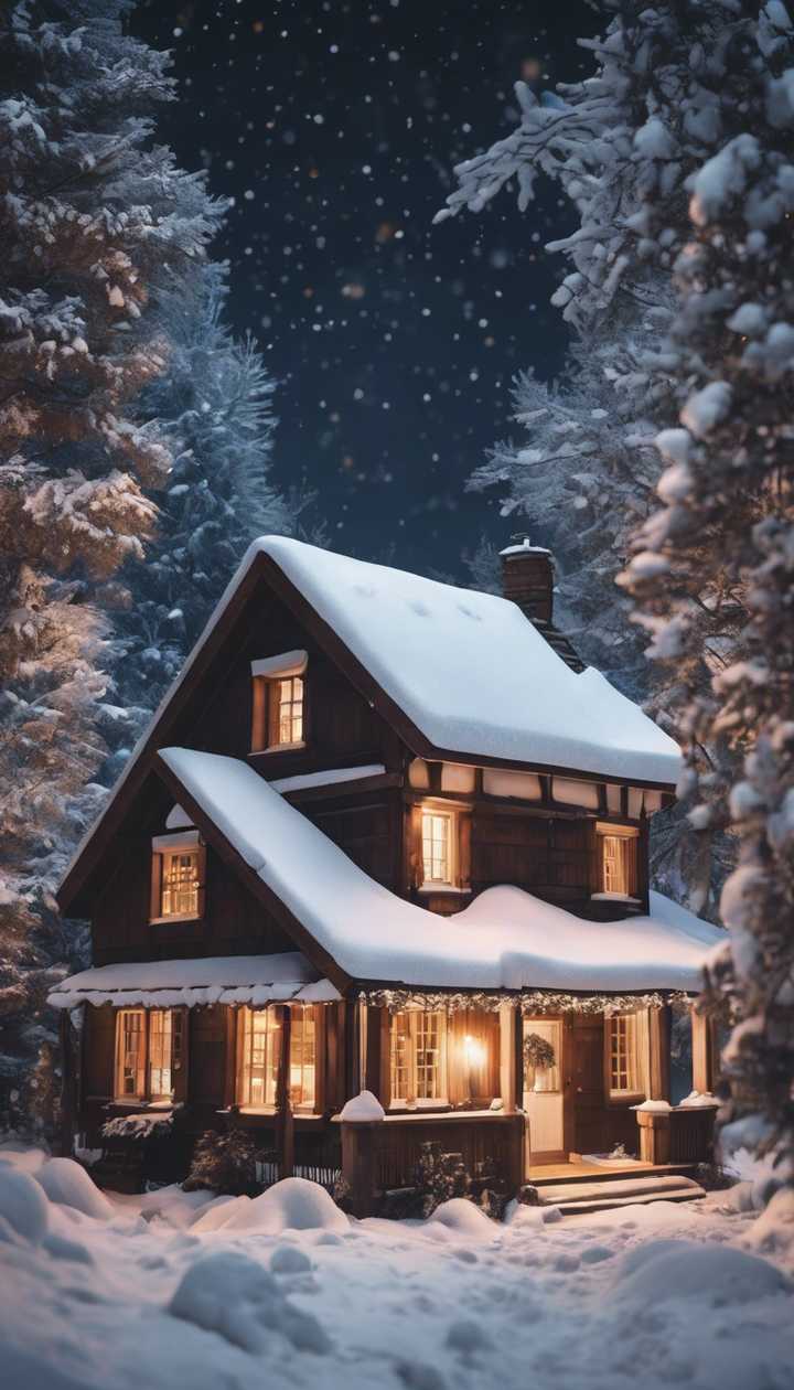 A cozy cottage nestled among snow