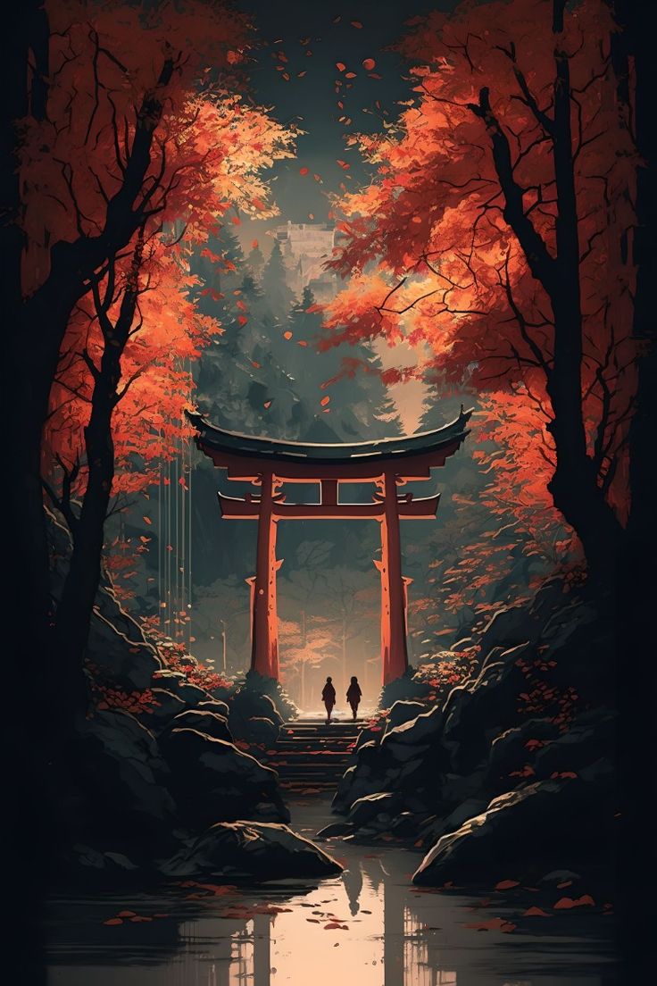 Magical Torii Gate in Autumn Japanese