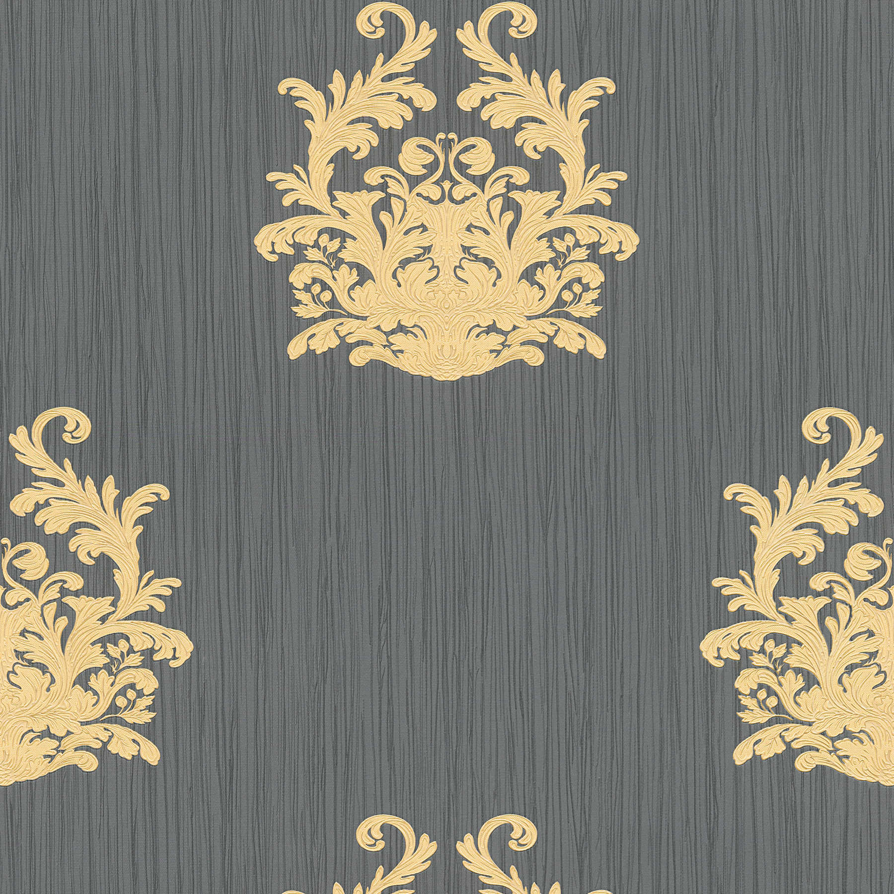 gold emblem with filigree embossed pattern