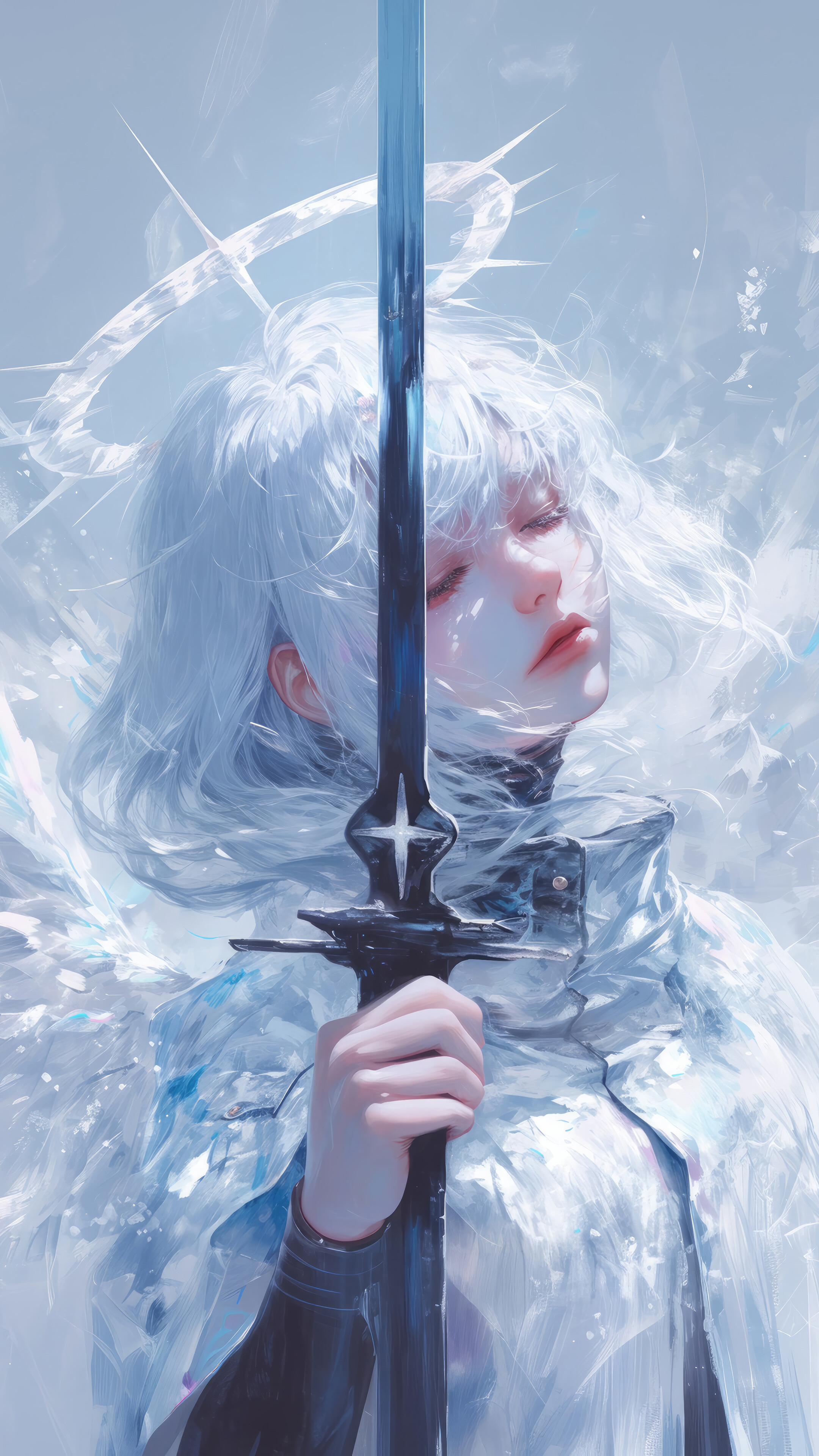 Angel Warrior Anime Girl Sword 4K