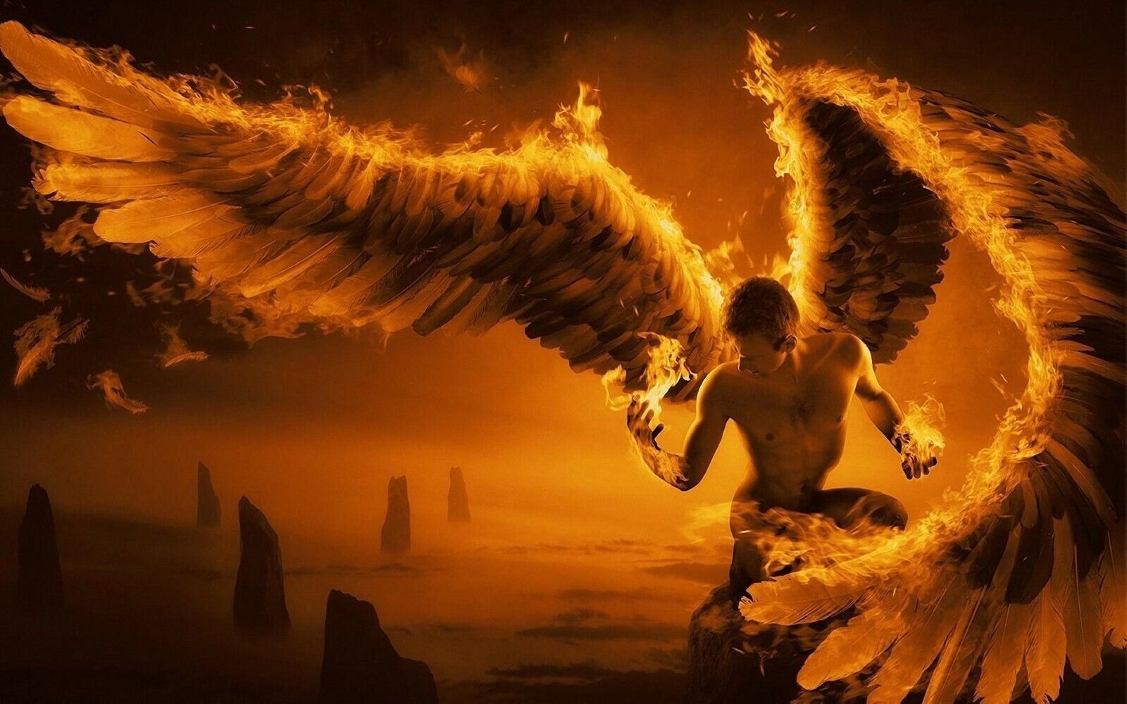 ANGEL WINGS FANTASY MAN FIRE FRAMED