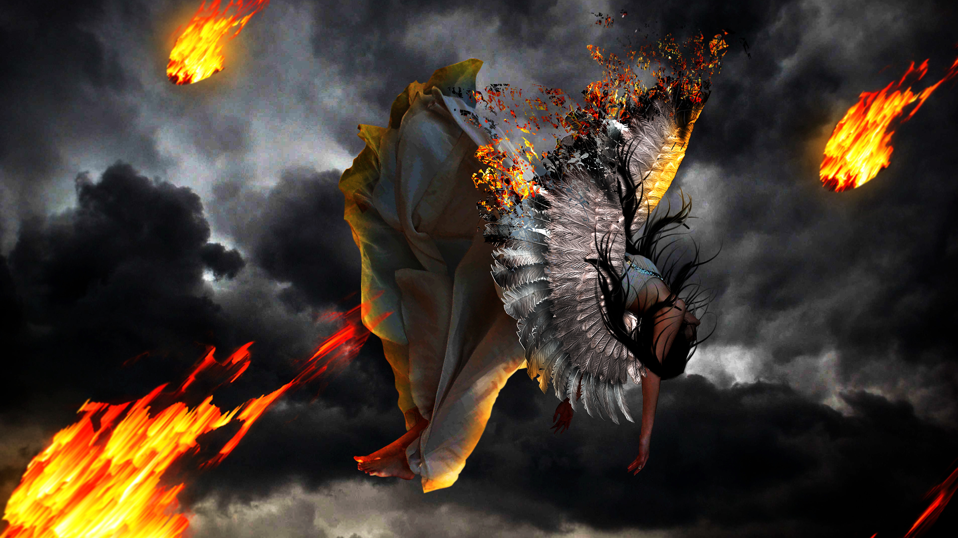 Wings Girls Fantasy Fire angel 3840x2160
