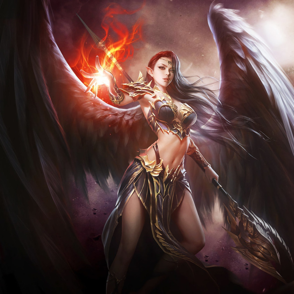 Download wallpaper fire, girl, fantasy
