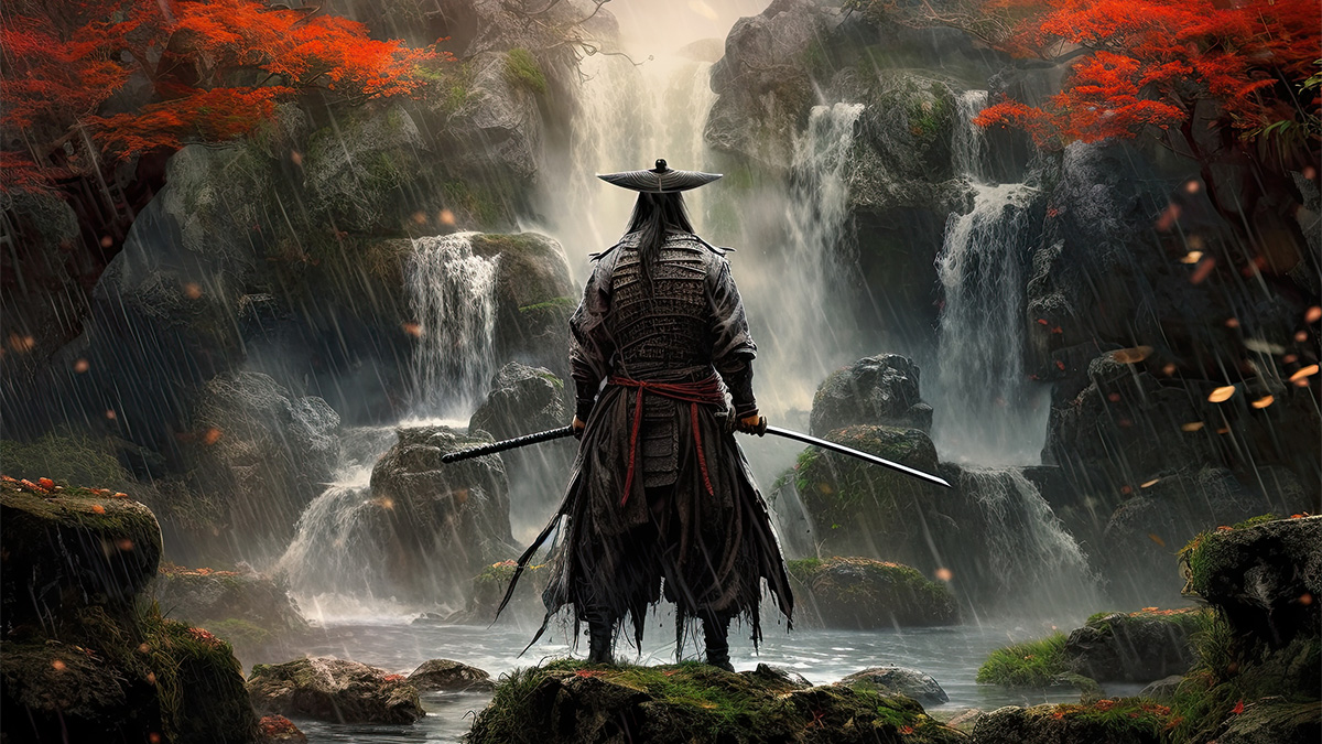 Waterfall Japandi Style Wallpaper