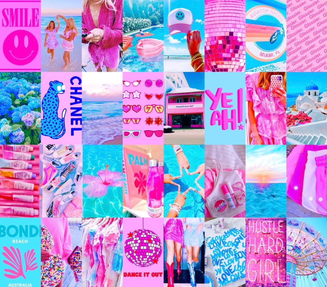 100pc Pinkblue Preppy Aesthetic Collage