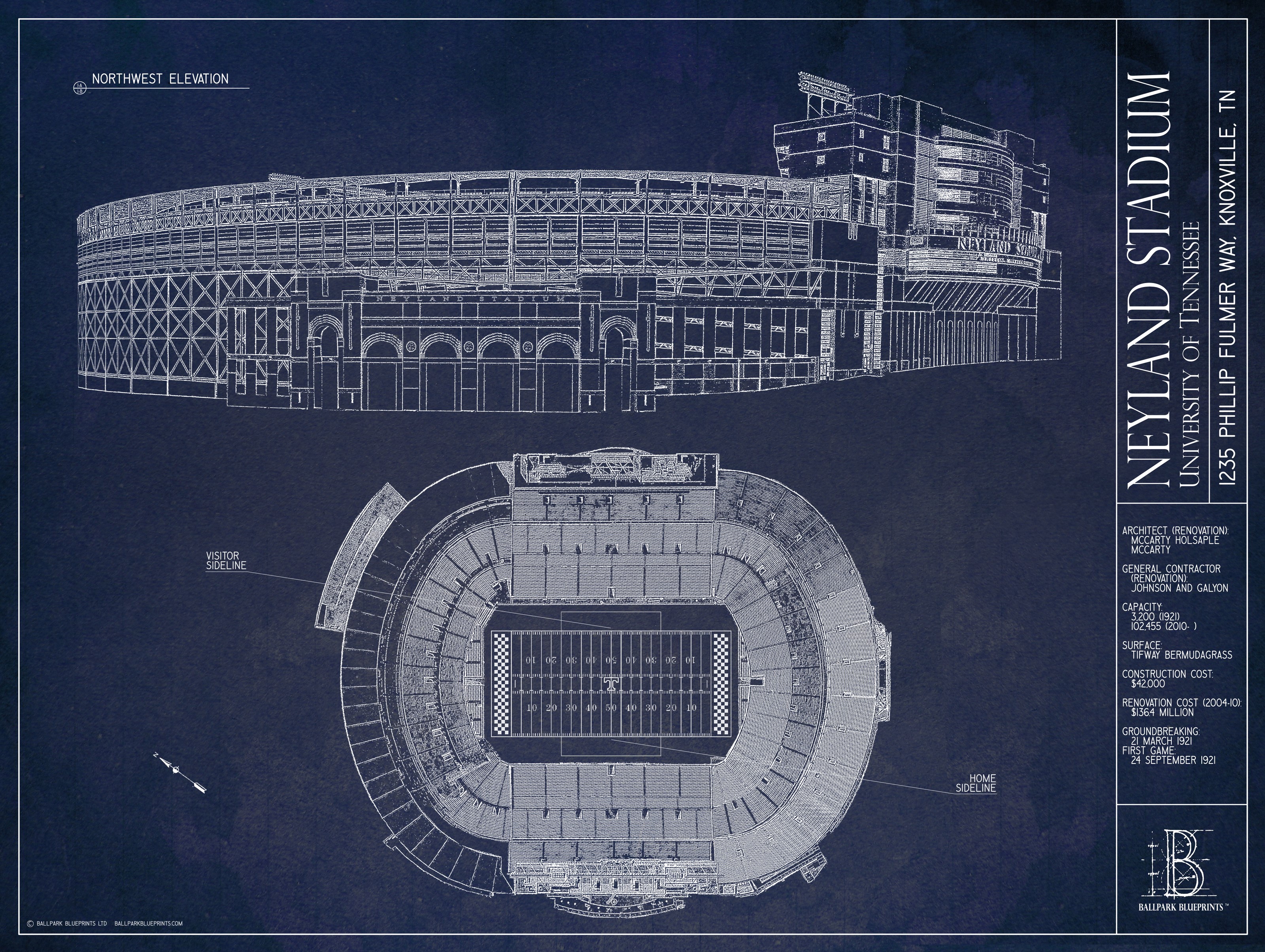 Neyland Stadium Blueprint Mural