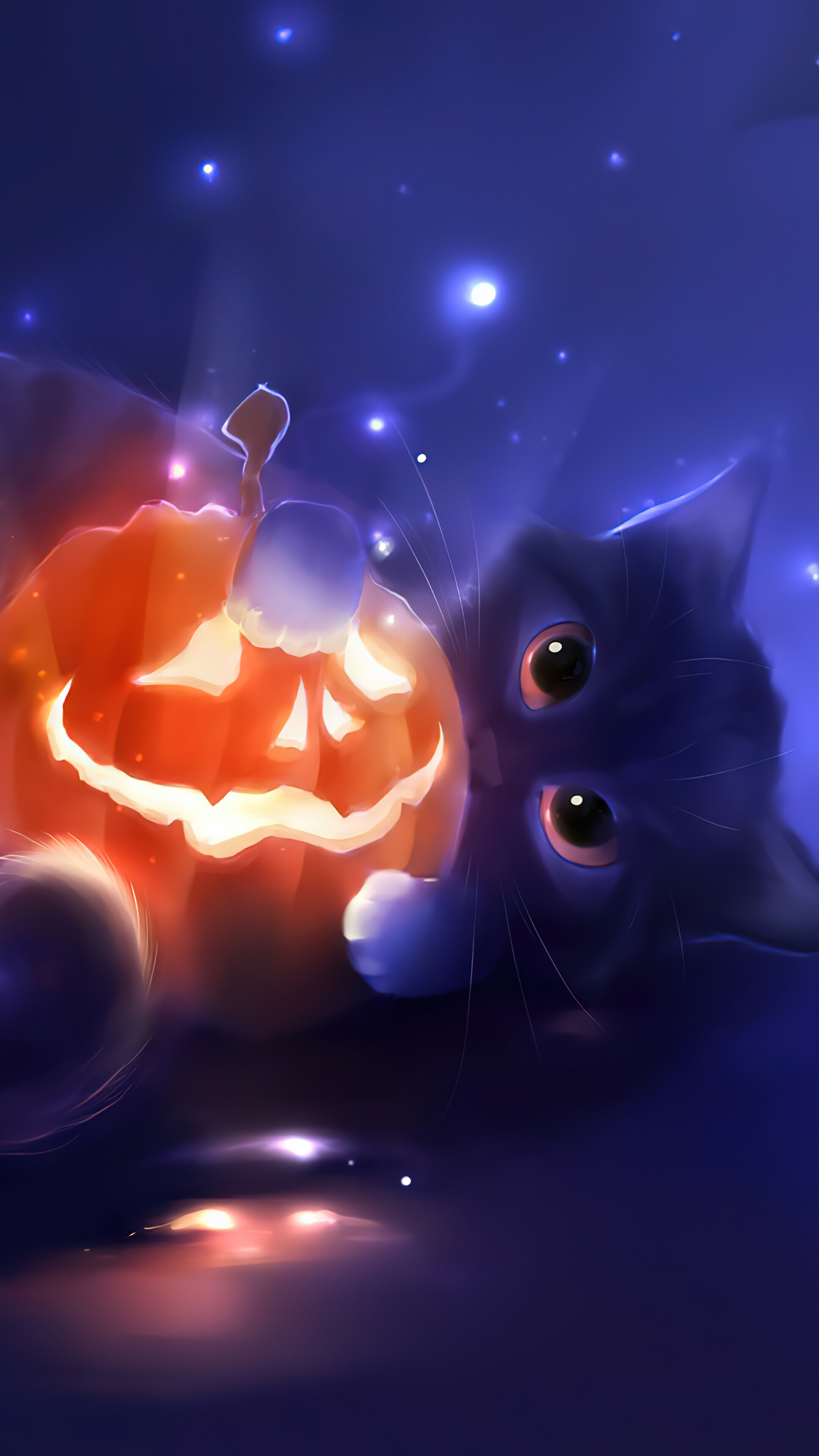 Halloween Cute Cat Pumpkin Art 4K