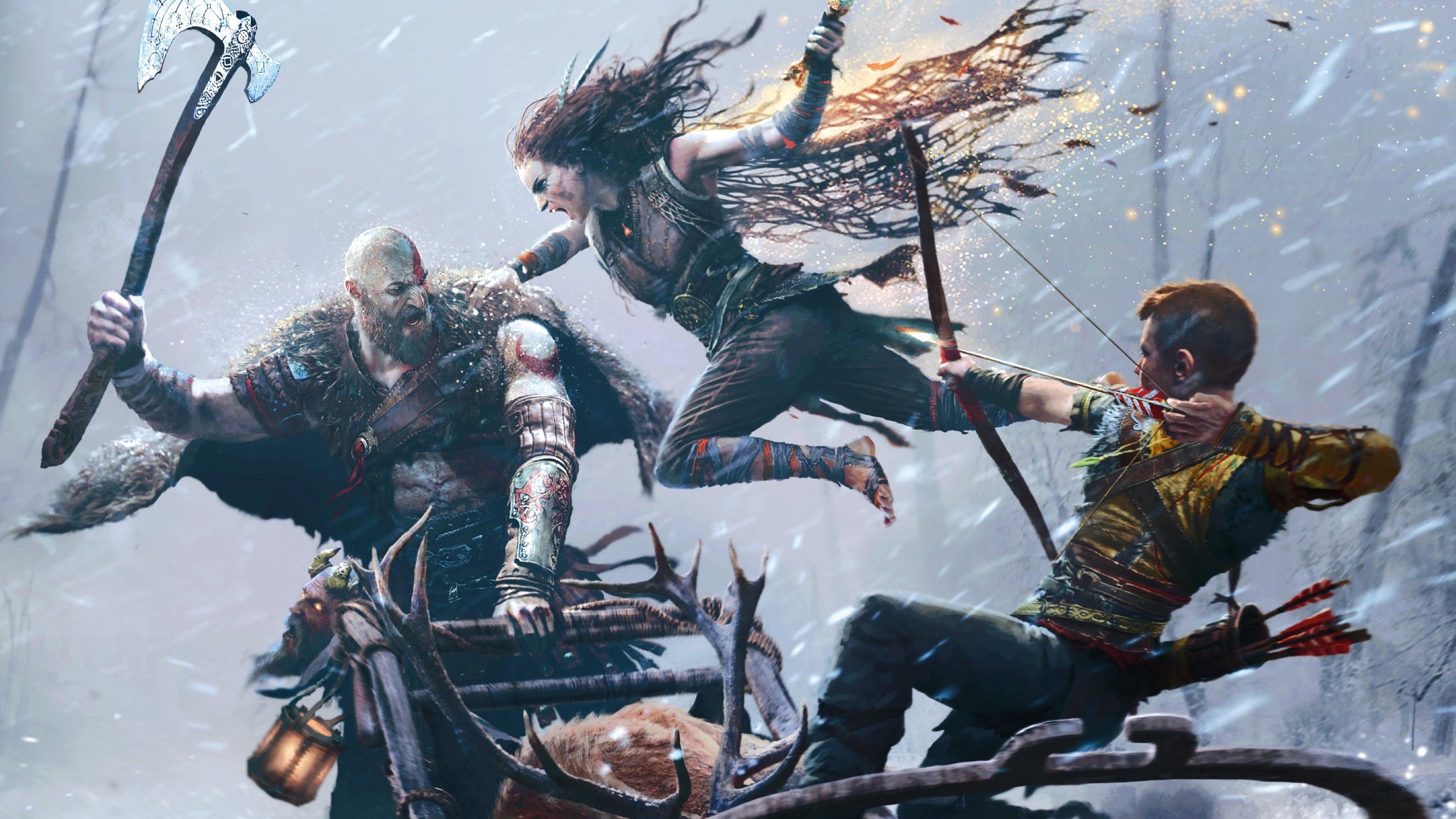 God of War Ragnarök Wallpaper 4K, PlayStation 5, Kratos, Freya