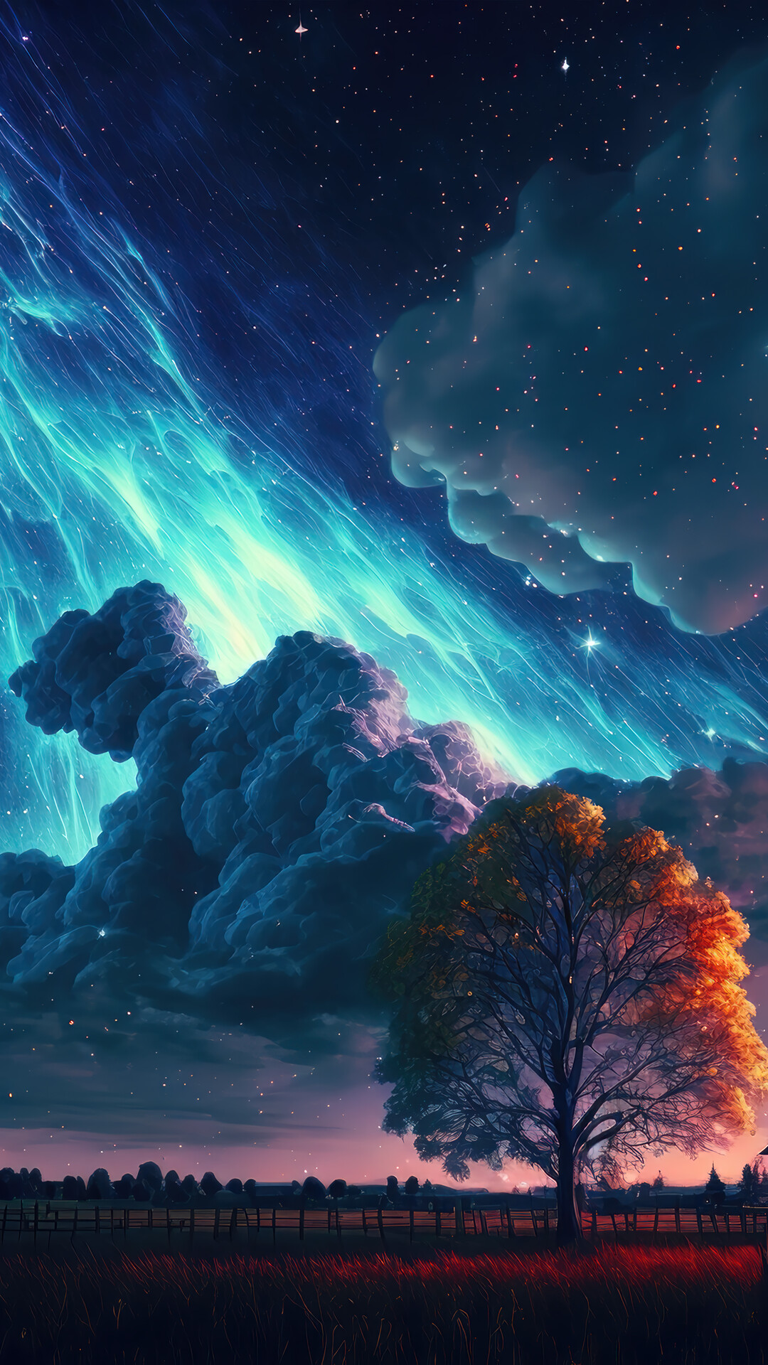 Night Sky Clouds Sunset Scenery 4K