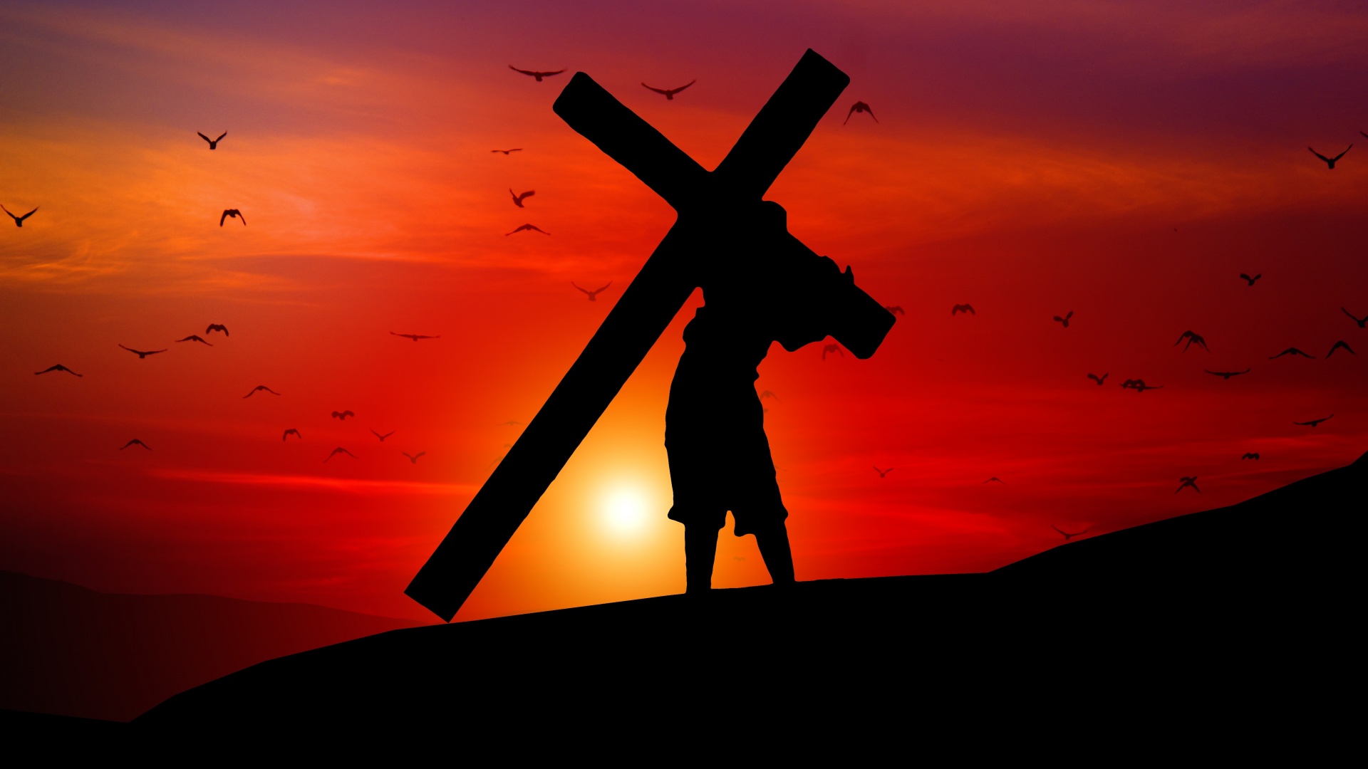 Jesus Cross Wallpaper 4K, Sunset