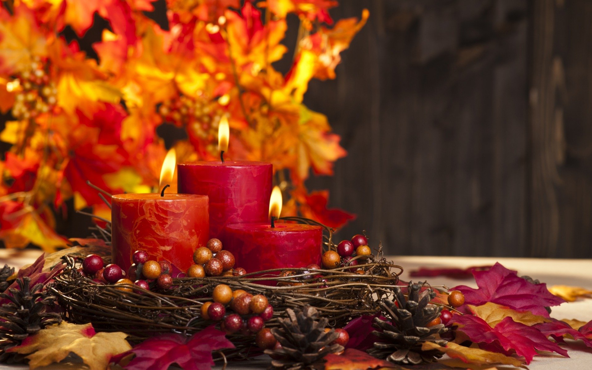 Warm autumn composition with candles
