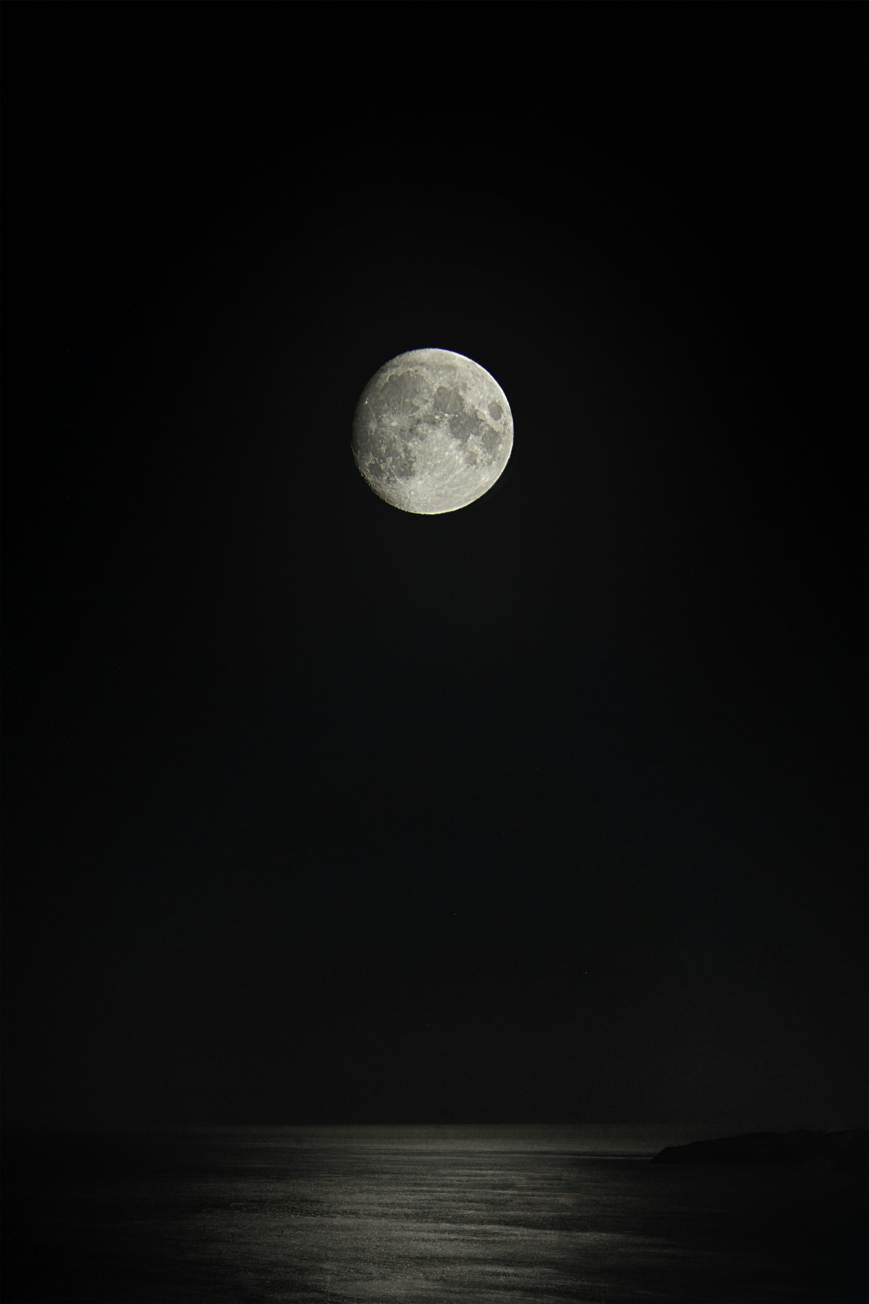 A full moon is seen in the dark sky
