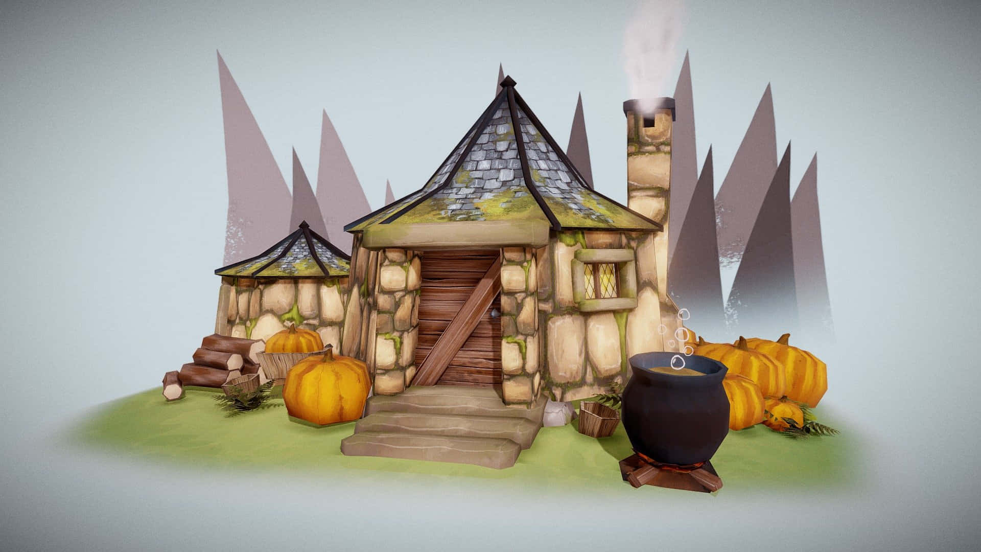 Hut in the Enchanted Forest Wallpaper