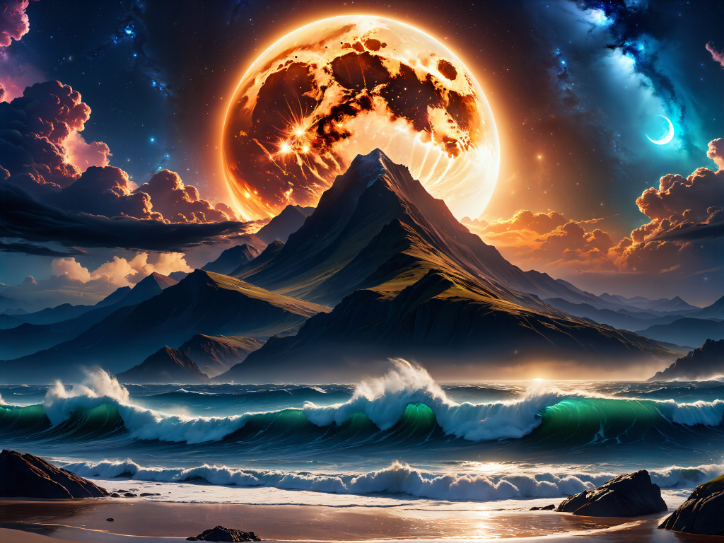 Wallpaper the mountain and sea, moon
