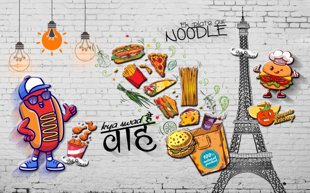 3D Food Wallpaper Mural for Restaurants