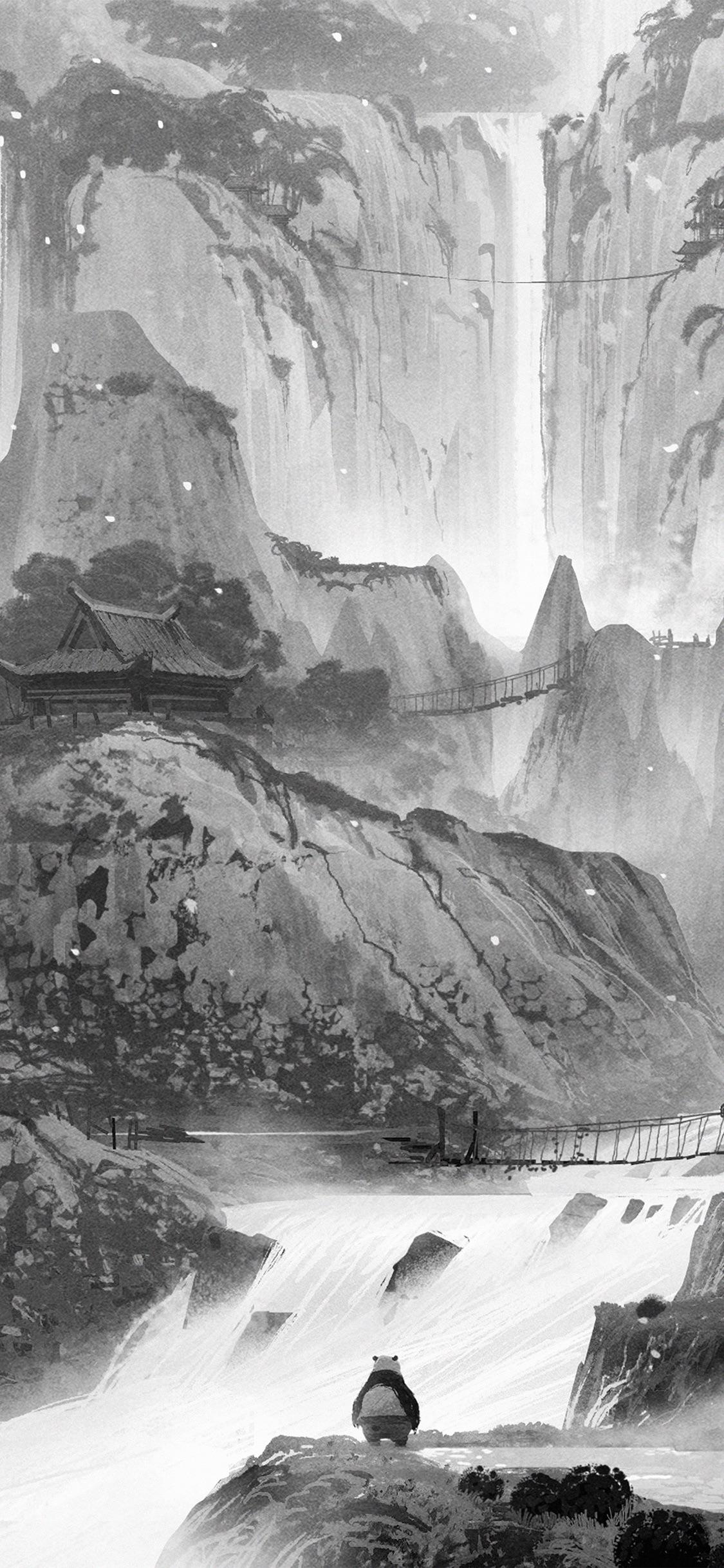 Kung fu panda landscape monochrome, r