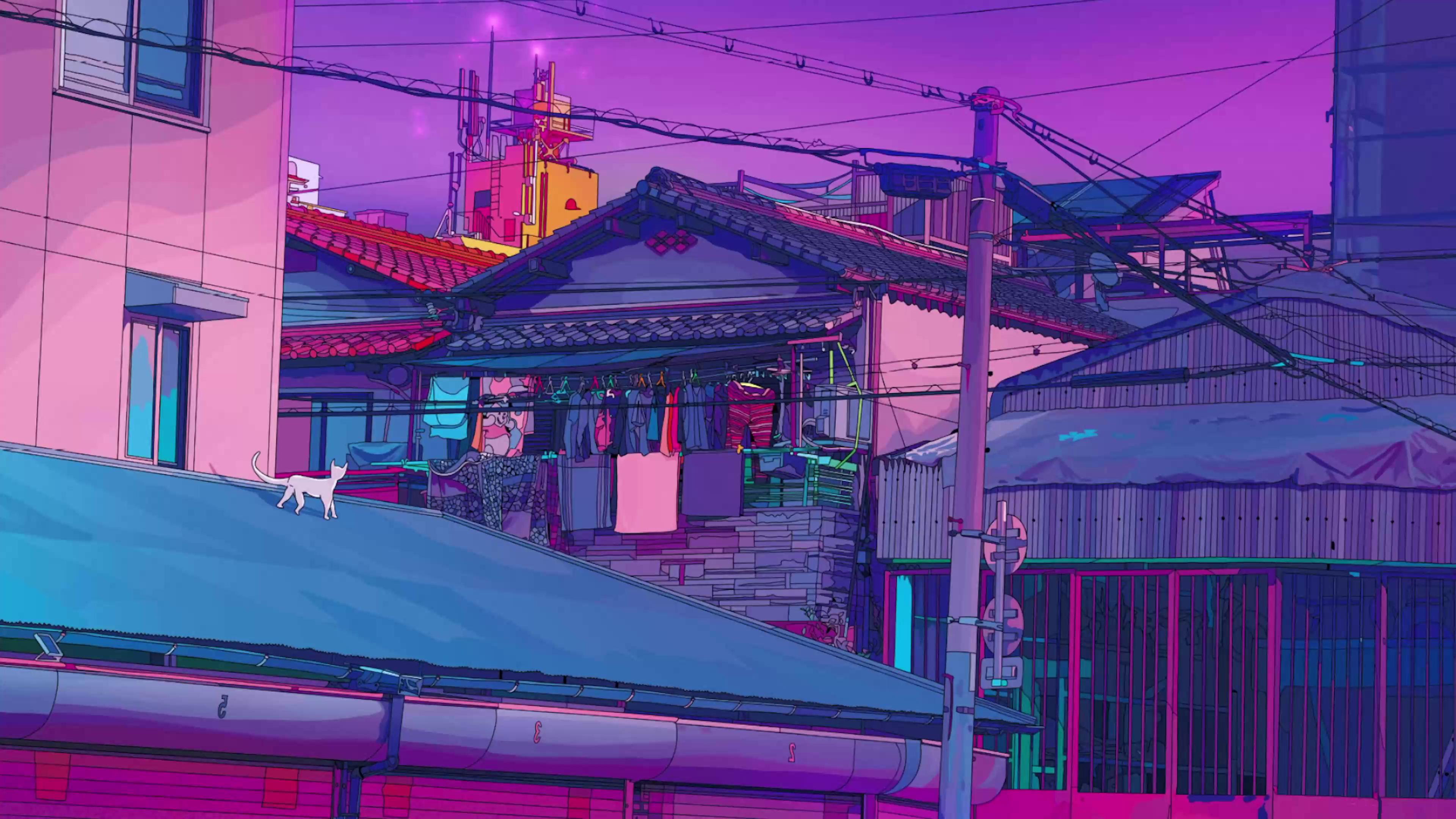 Aesthetic Tokyo With Cat on the Roof