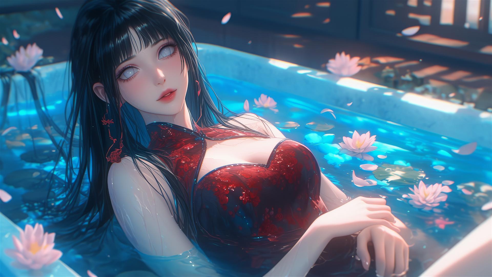 Hinata Hyuga in Floral Bath at Chinese Spa