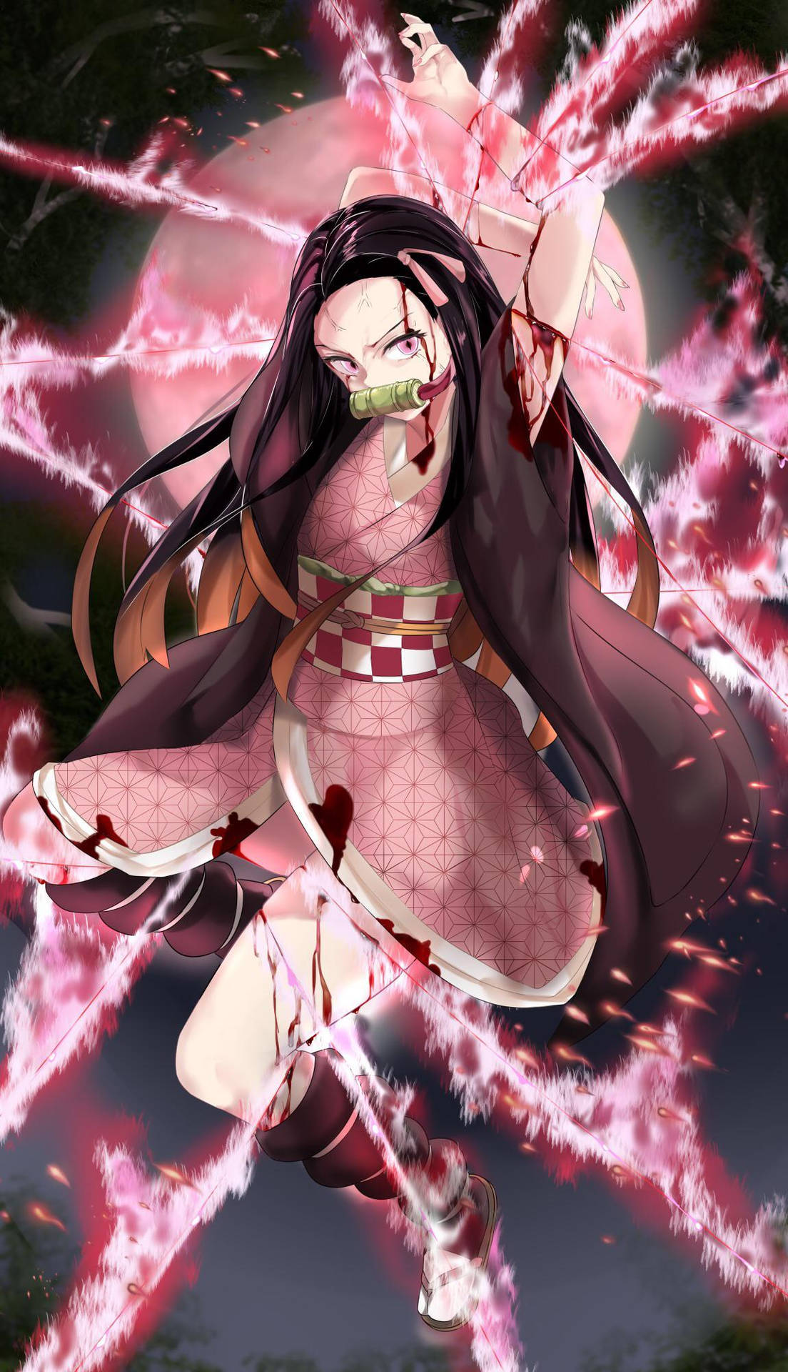 Download Nezuko Phone Flames Wallpaper