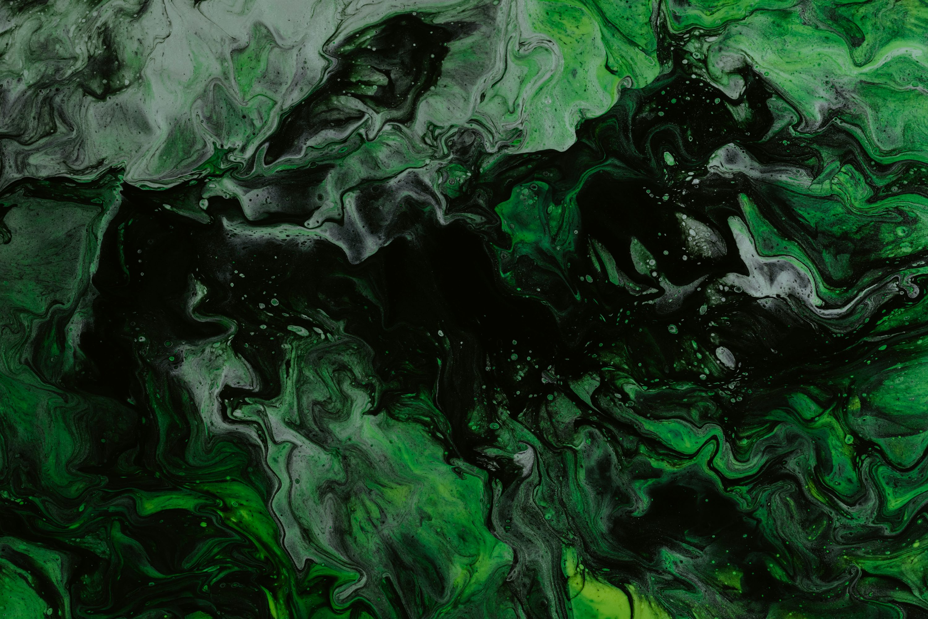 Green white and black abstract painting