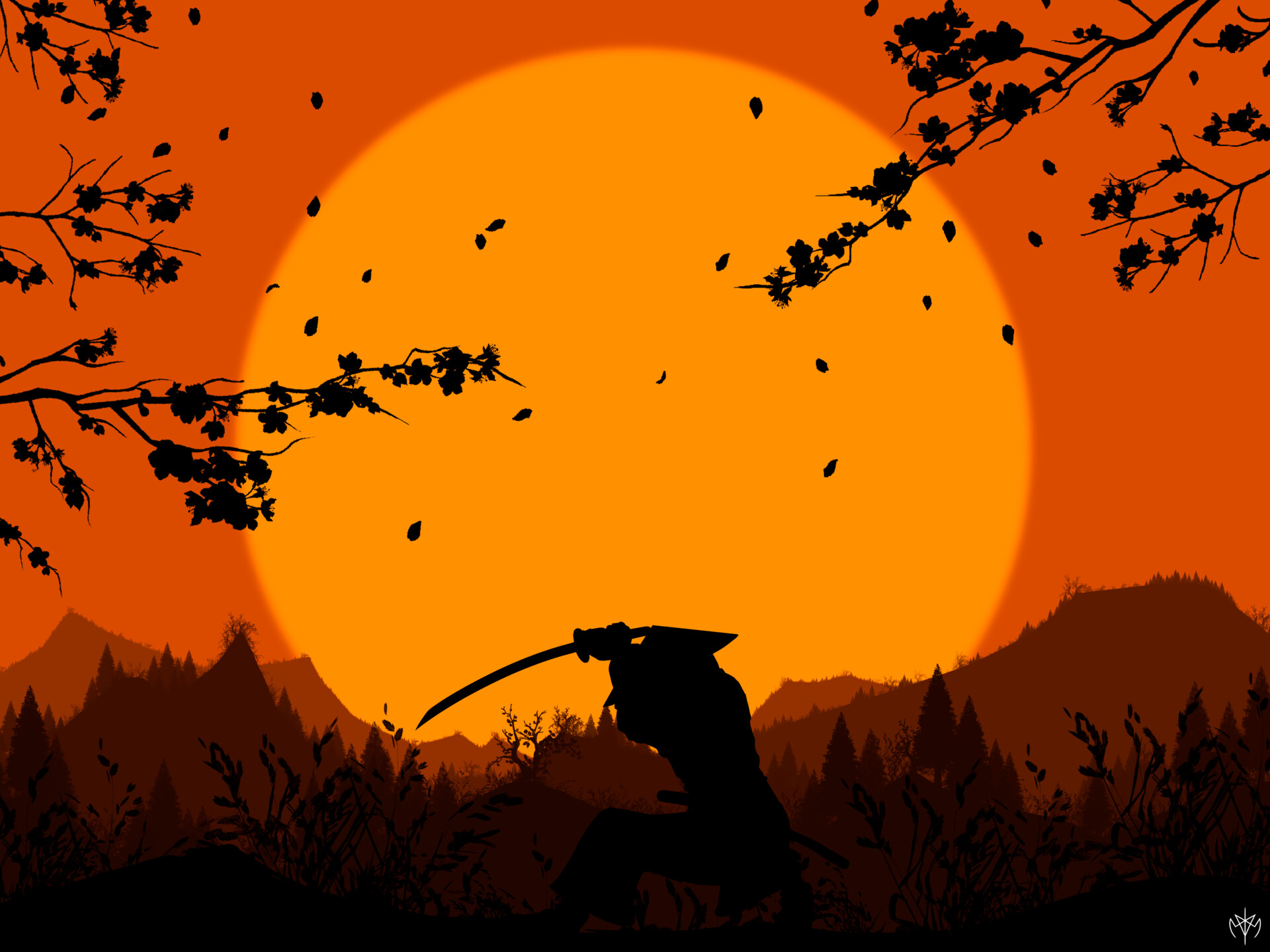 Illustration Samurai Training Landscape