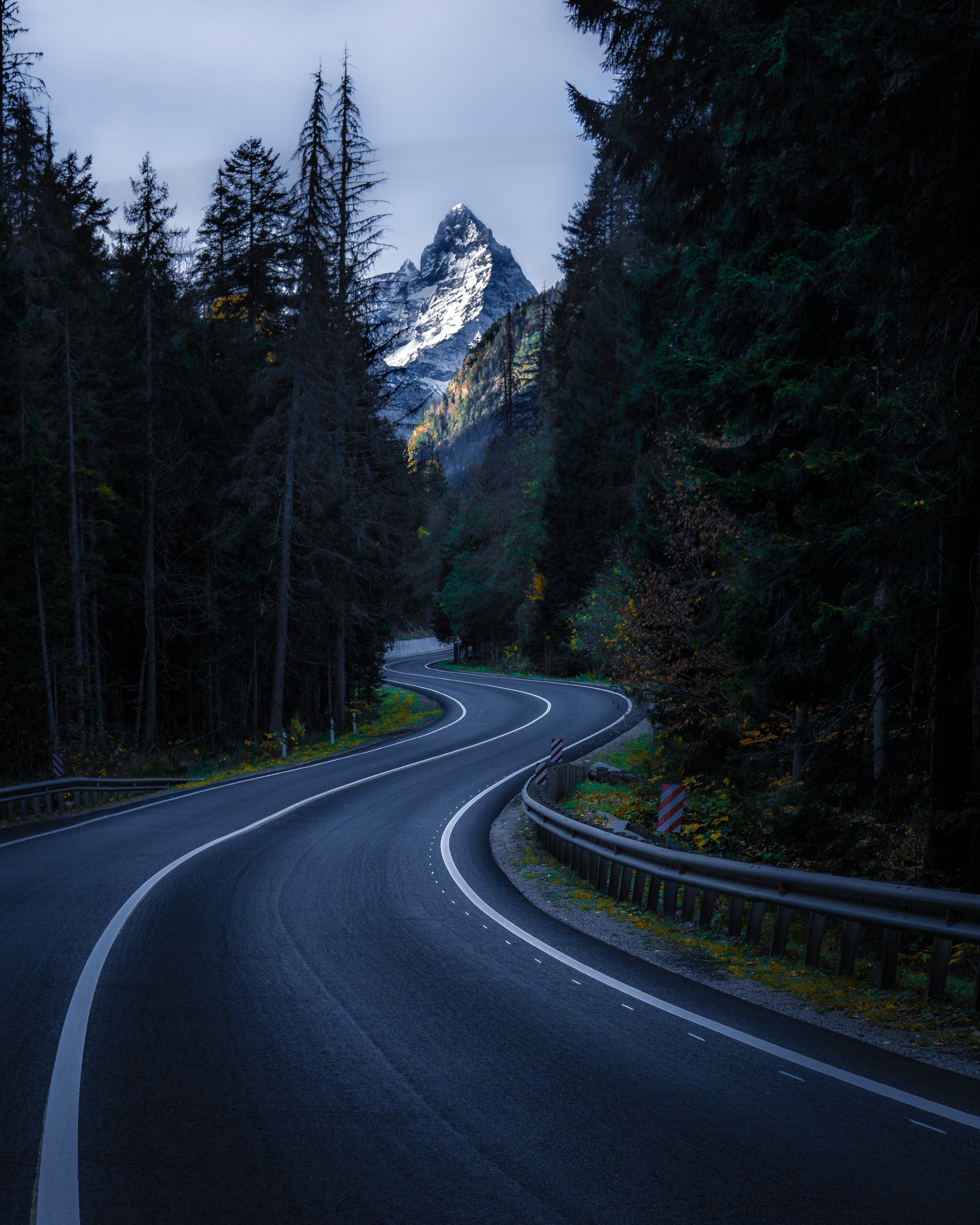 Phone wallpaper: Nature, Vertex, Trees, Sinuous, Road, Mountain, Top, Winding 87775