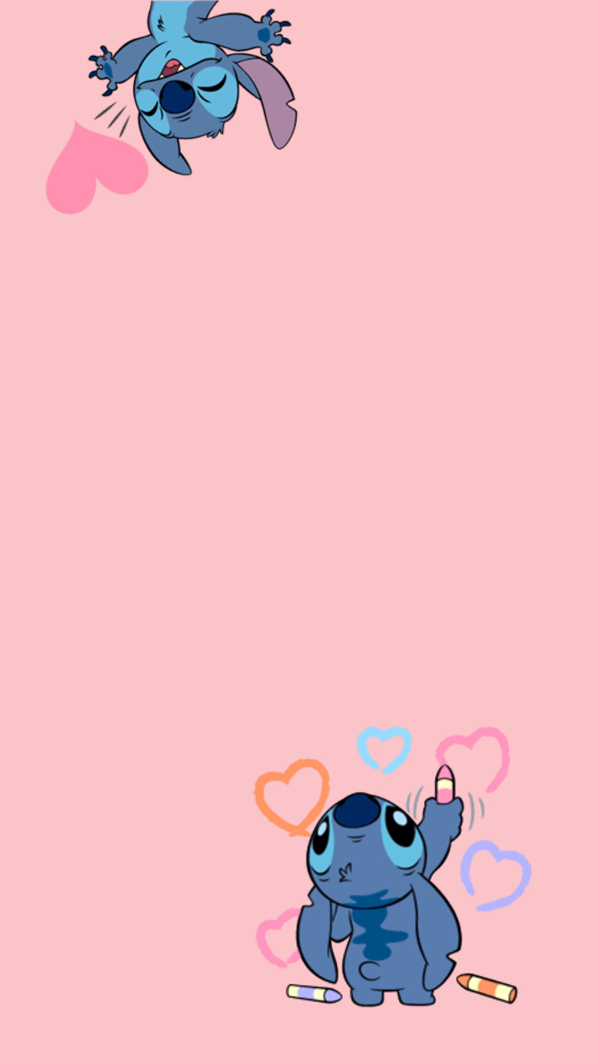 Cute Stitch Drawing Hearts Background
