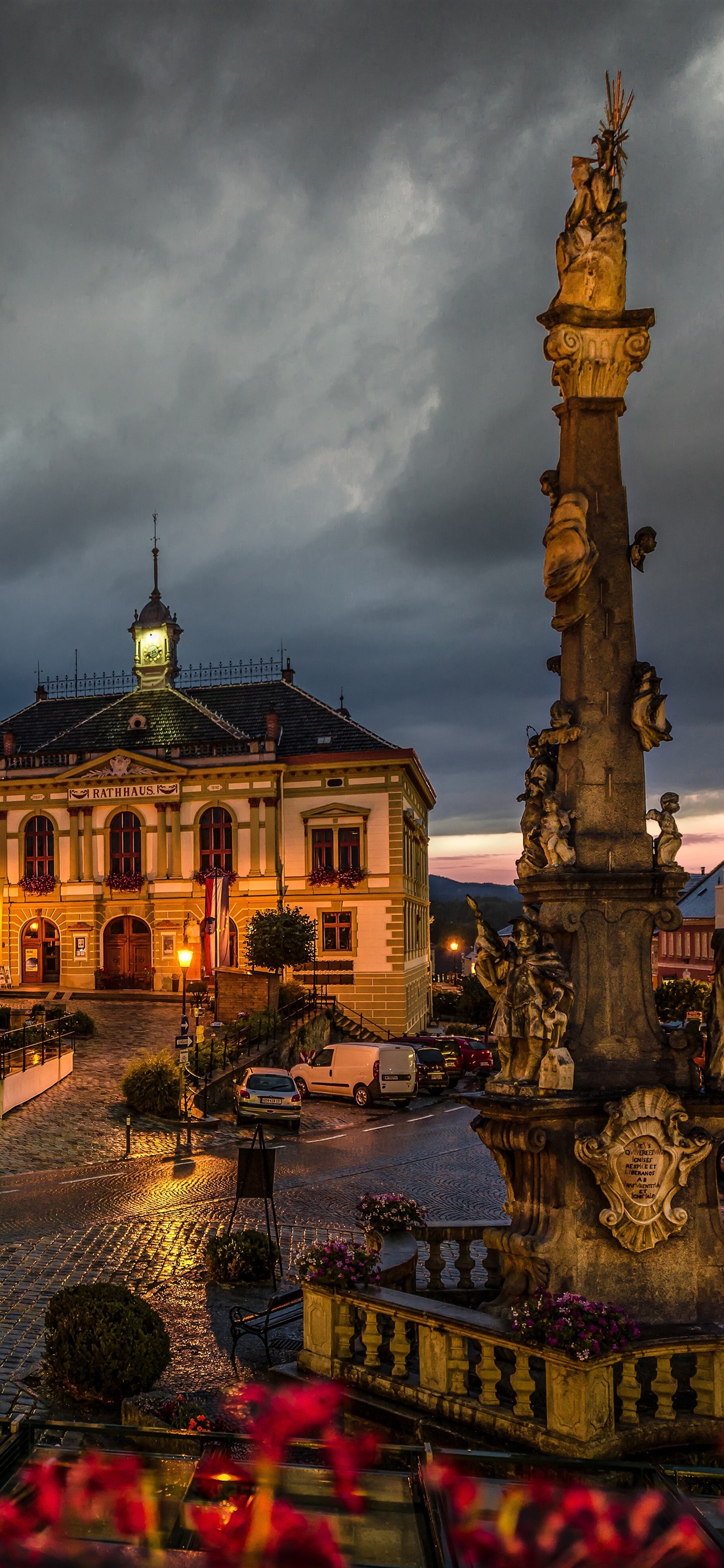 Austria, Vitra, city at night, houses