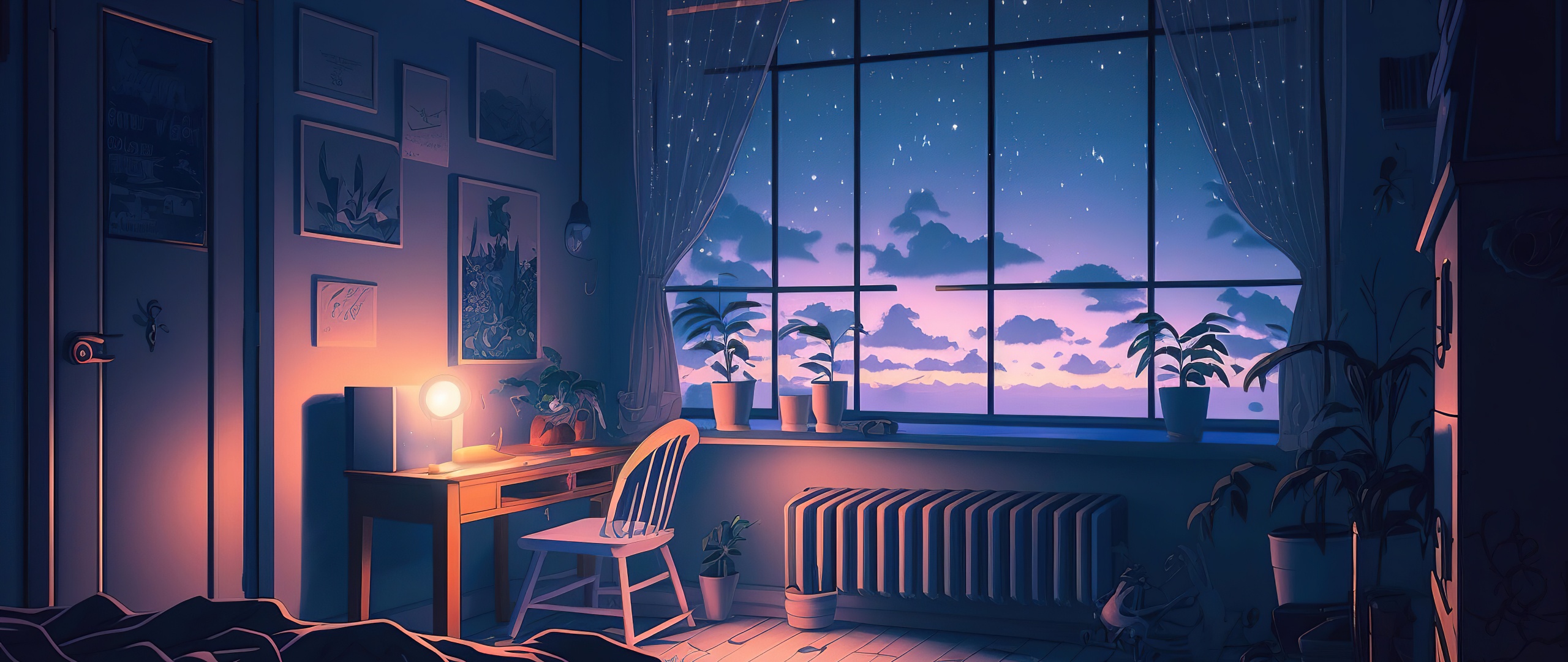 Lofi Wallpaper 4K, Bedroom, Night